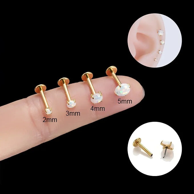 16G Titanium Opal Flat Back Lip Stud Piercing Jewelry - Hypoallergenic Body Jewelry for Lip, Nose, Ear Cartilage | Perfect for Everyday Wear, Parties & Special Occasions