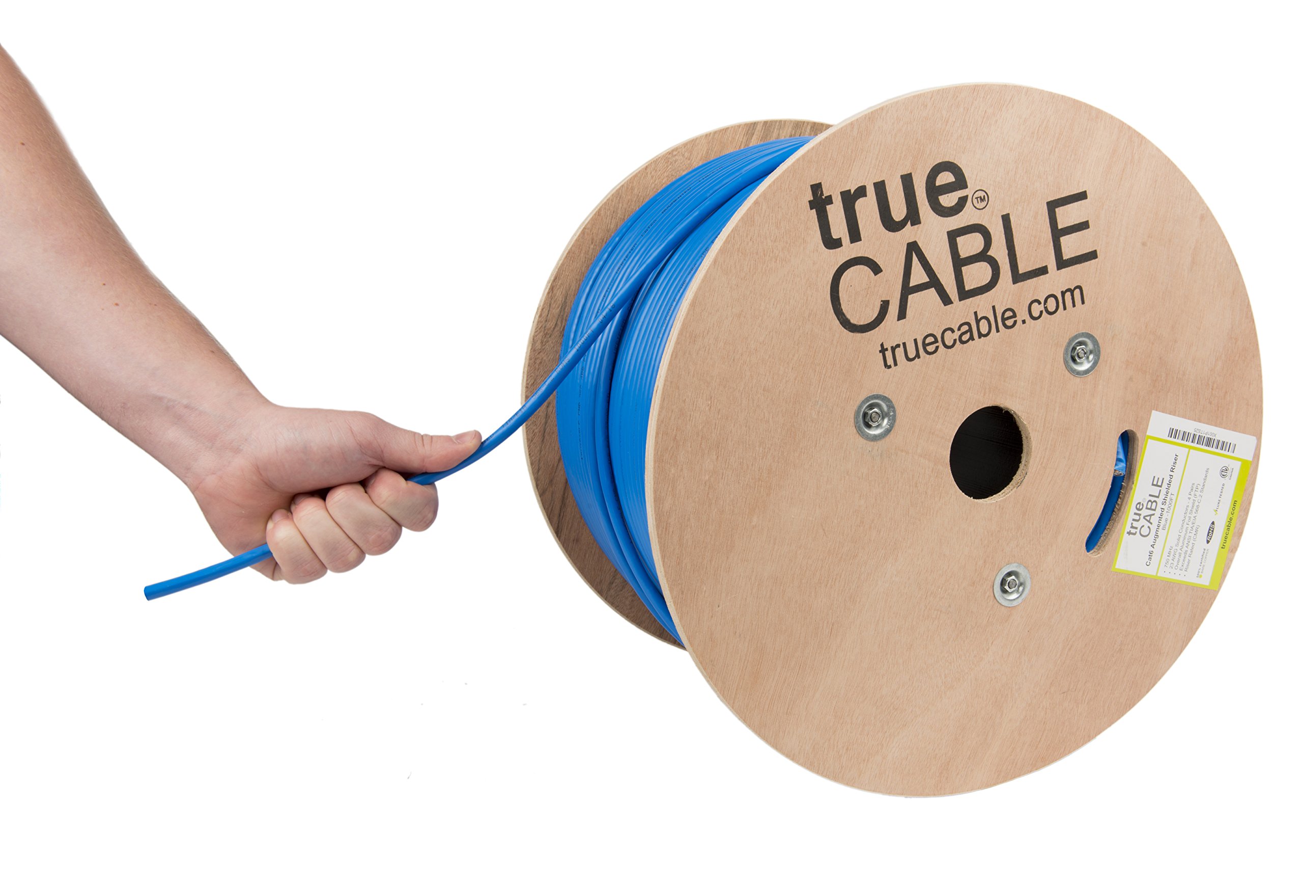 trueCABLE Cat6A Shielded Riser (CMR) Ethernet Cable - 1000ft Blue 23AWG Solid Bare Copper, 750MHz, PoE++ (4PPoE), ETL Listed, F/UTP Aluminum Foil Shield - Ideal for High-Speed Networking, Data Centers & PoE Applications