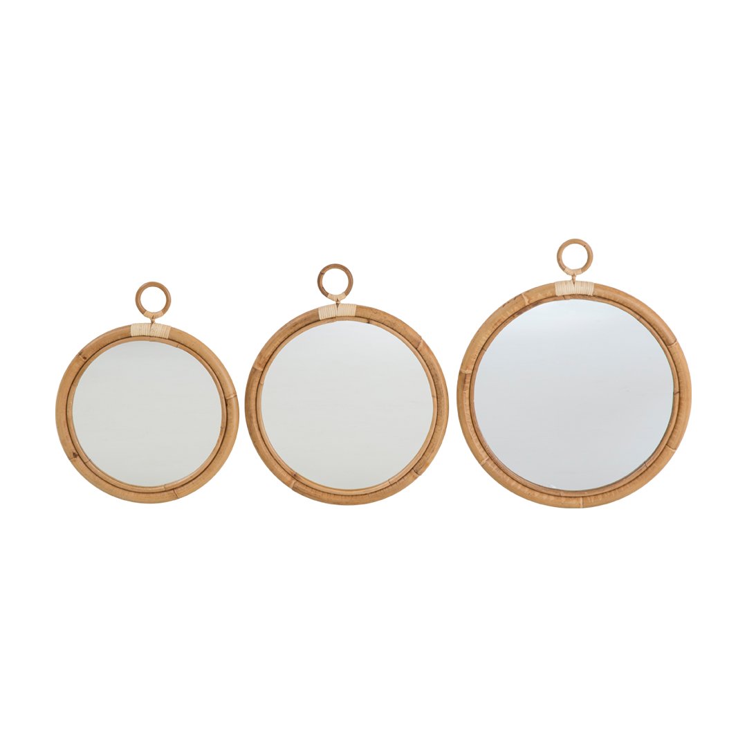 Sika Design Ella Mirror - Modern Round Wall Mirror for Home Decor, Living Room, Bedroom & Entryway - Handcrafted Rattan & Steel Frame - Perfect for Boho, Coastal & Farmhouse Style Interiors