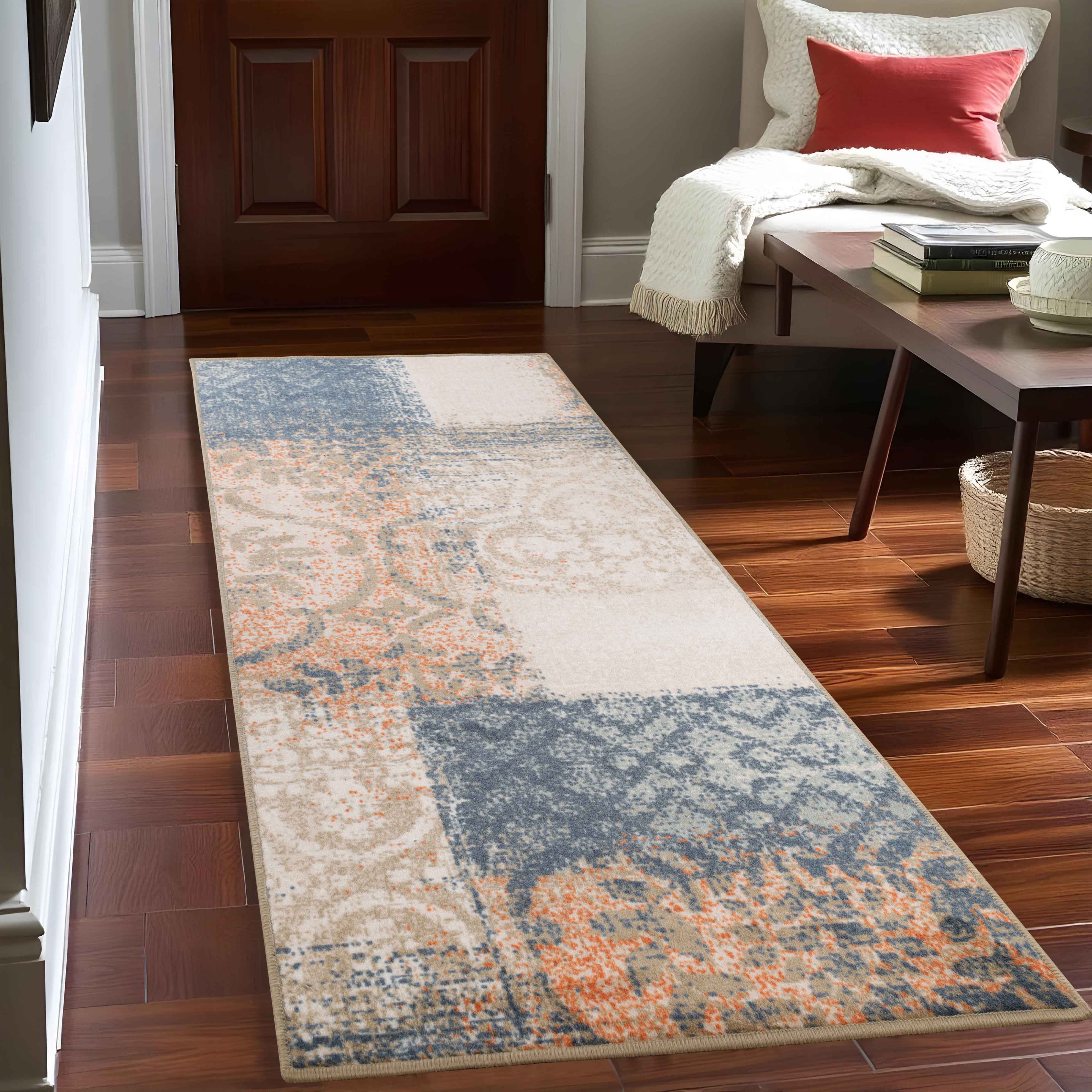 Bristol Distressed Abstract Damask Indoor Area Rug - Non-Slip Living Room Carpet Runner for Bedroom, Hallway & Entryway Decor