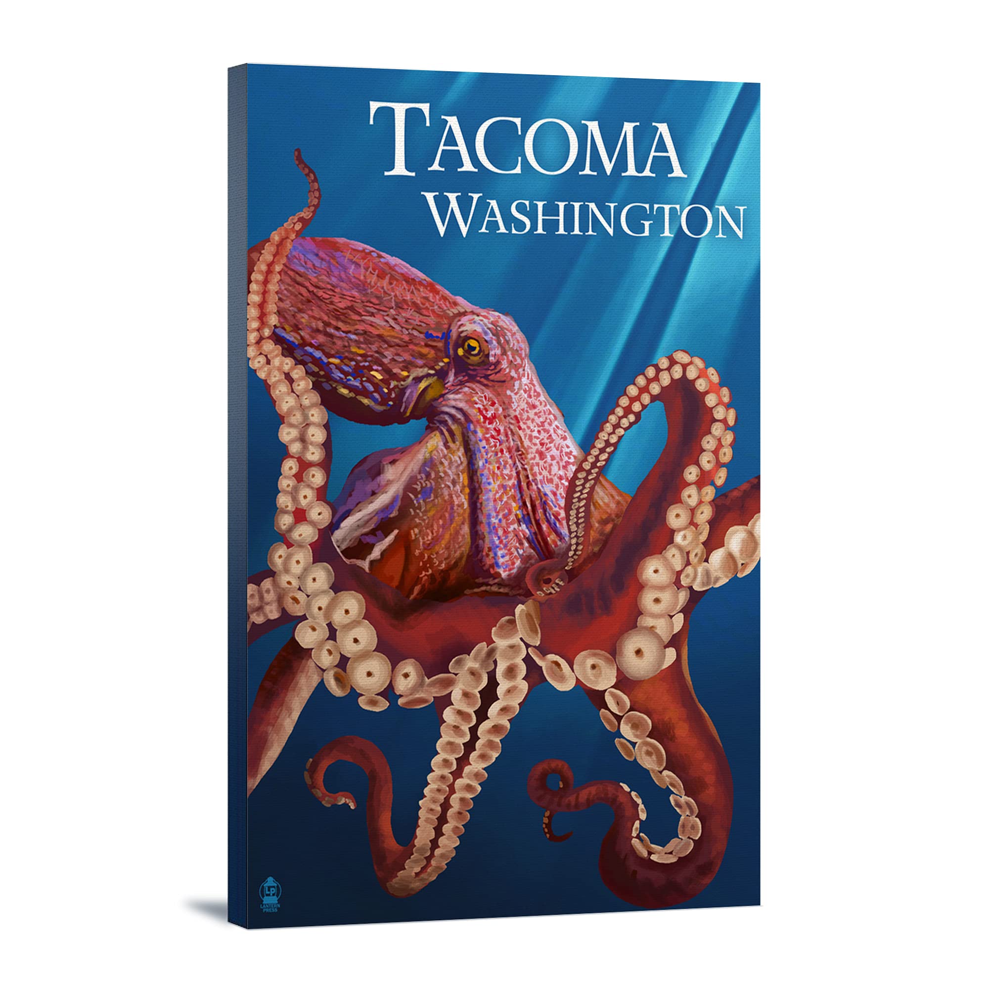 Lantern Press Tacoma Washington Red Octopus Wrapped Canvas Wall Art - 16x24 Inches, Home Decor, Living Room & Office Wall Decor, Perfect for Gifts