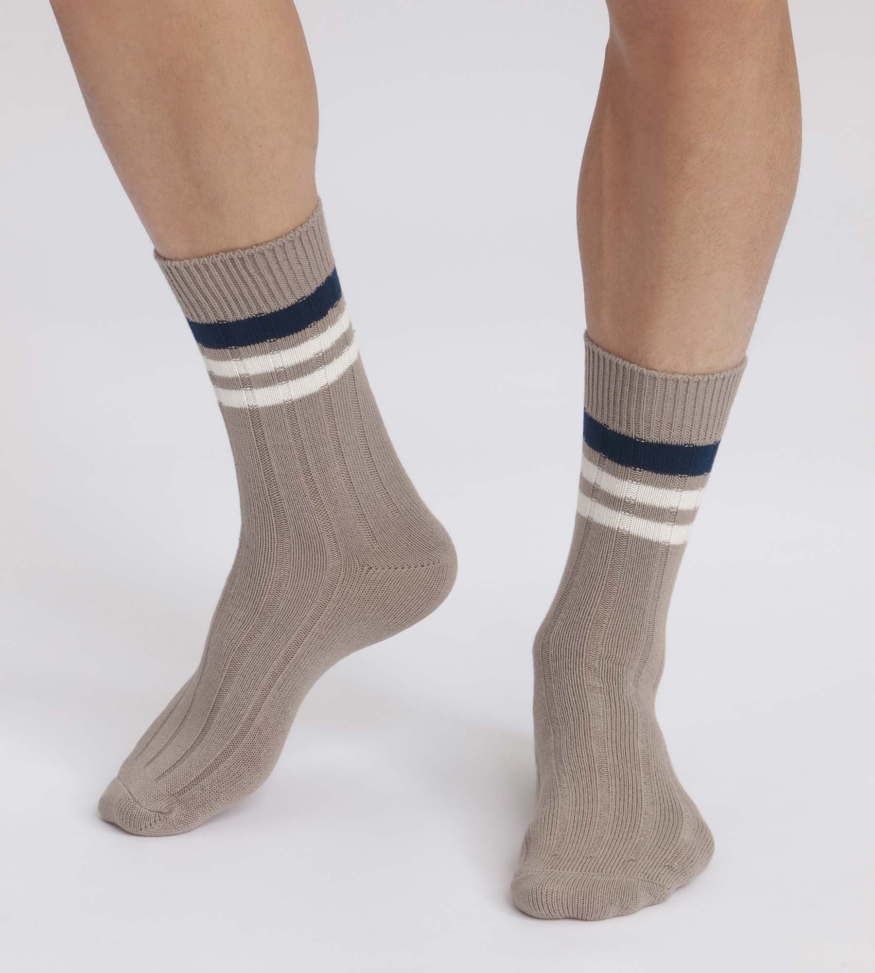 Men's Striped Ribbed Bamboo Socks - Soft & Breathable Grey Cotton Blend for Casual Wear, Work & Outdoor Activities
