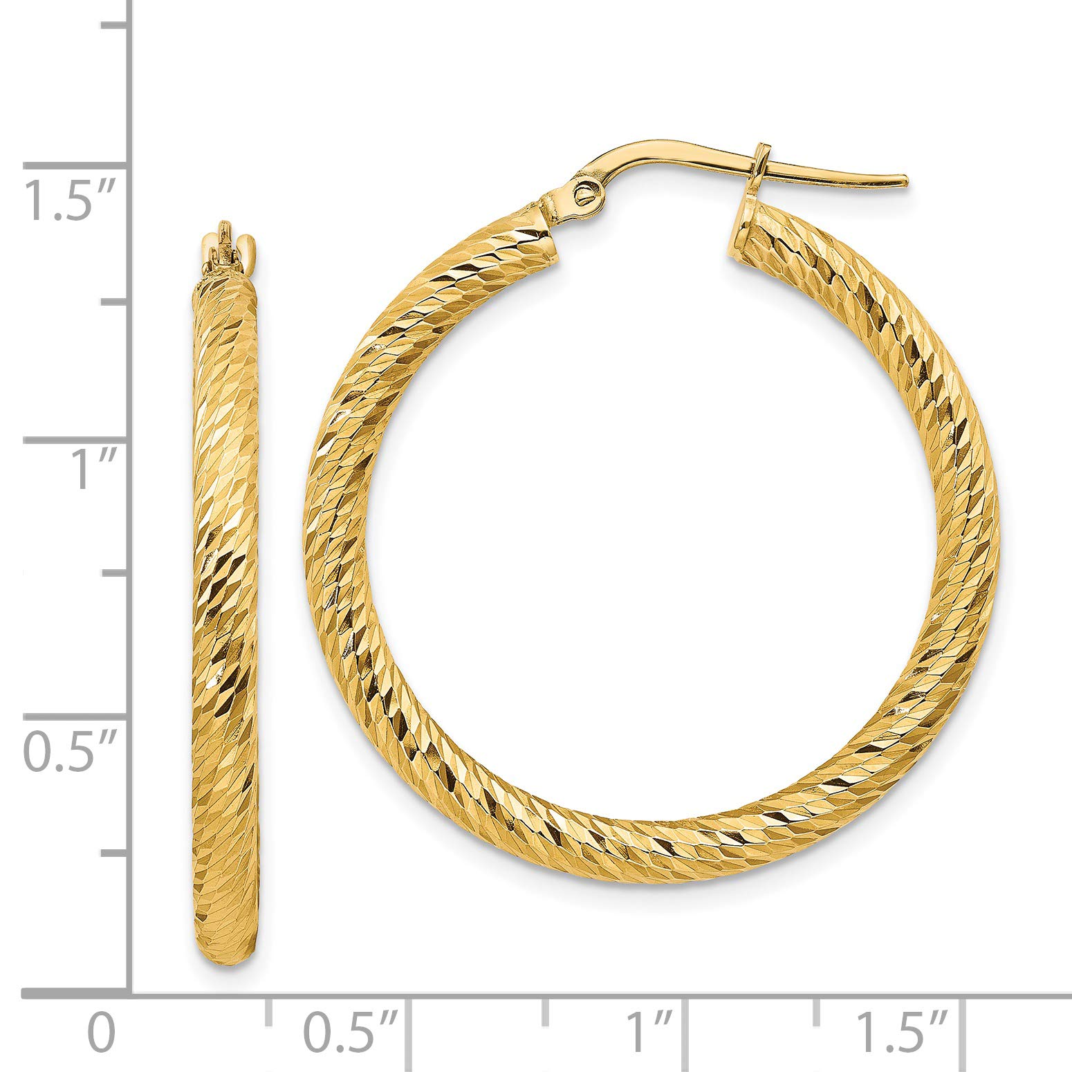 3mm Diamond-Cut Polished Round 14k Gold Hoop Earrings for Women - Classic Everyday Jewelry for Work, Date Night & Special Occasions
