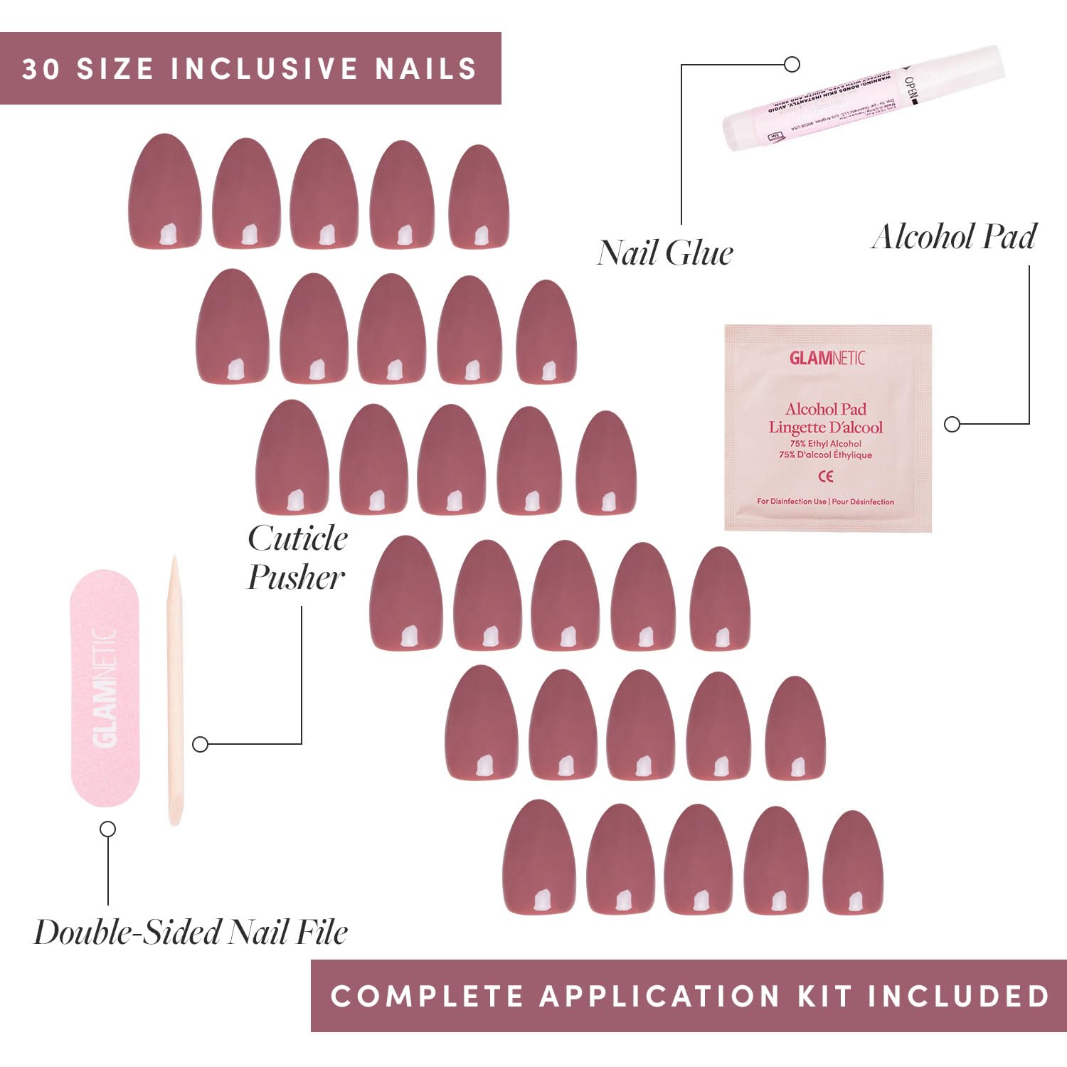 Glamnetic Press On Nails - Fall Mauve | Opaque Muted Blush Mauve Short Oval Fake Nails with Glue, Reusable Stick On False Nails Kit (15 Sizes, 30 Nails) | Salon Quality Manicure | Perfect for Parties, Weddings & Everyday Wear