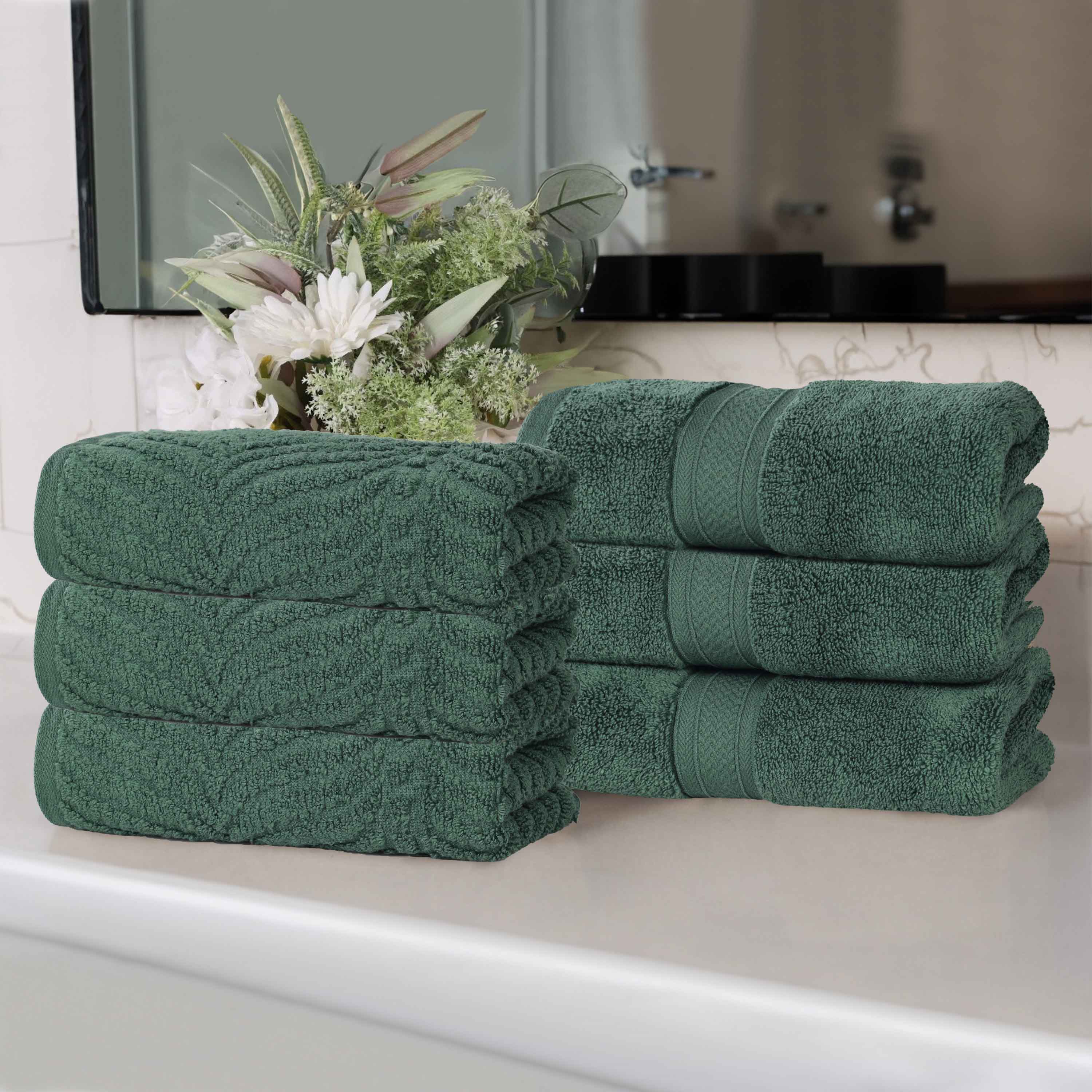 Premium 100% Zero Twist Cotton Hand Towels - Set of 6 | Soft & Absorbent Solid & Jacquard Chevron Design | Perfect for Bathroom, Kitchen & Guest Use