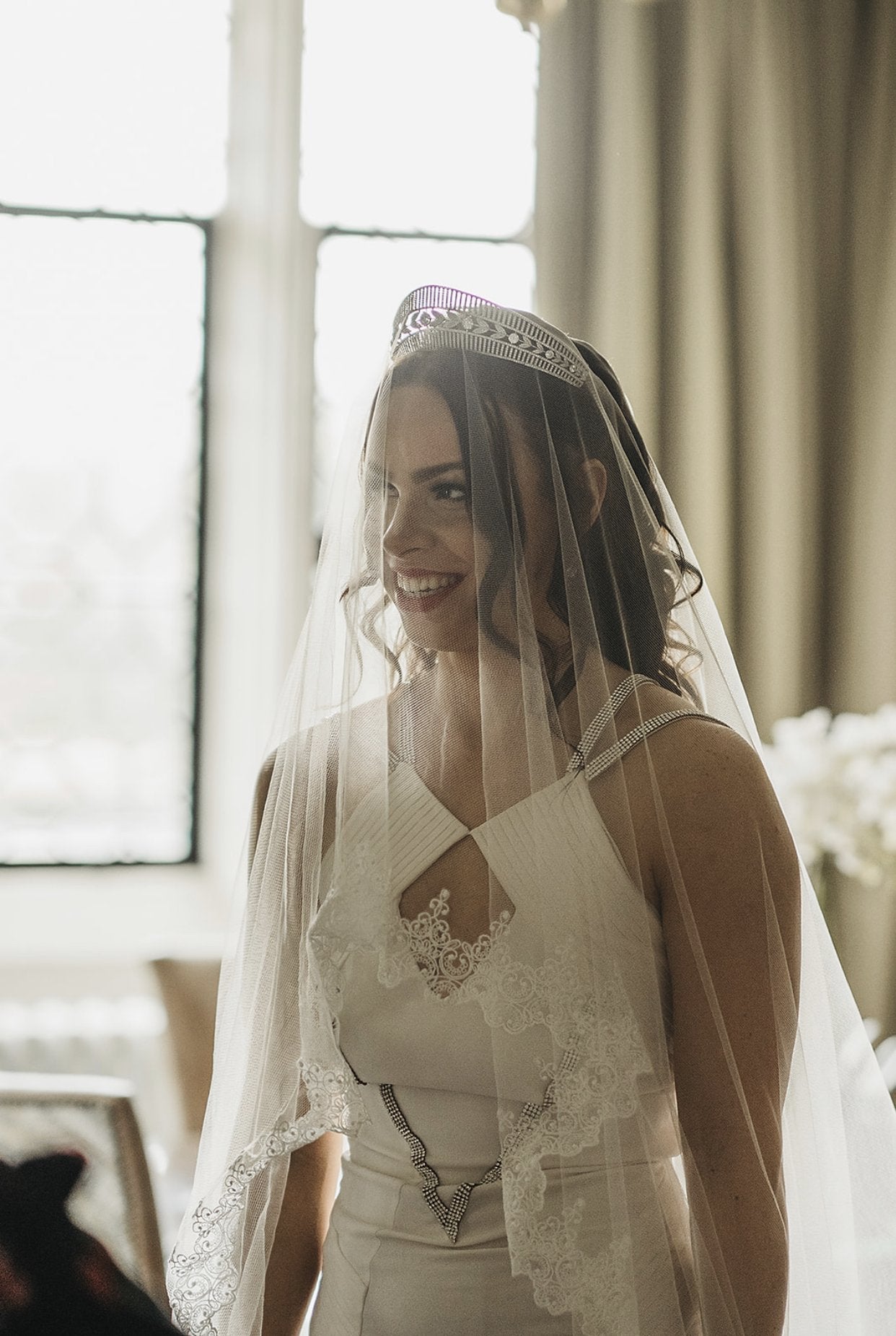 QUINN Simulated Diamond Bridal Tiara - Sparkling Crystal Wedding Headpiece for Bride, Princess, Prom & Special Occasions