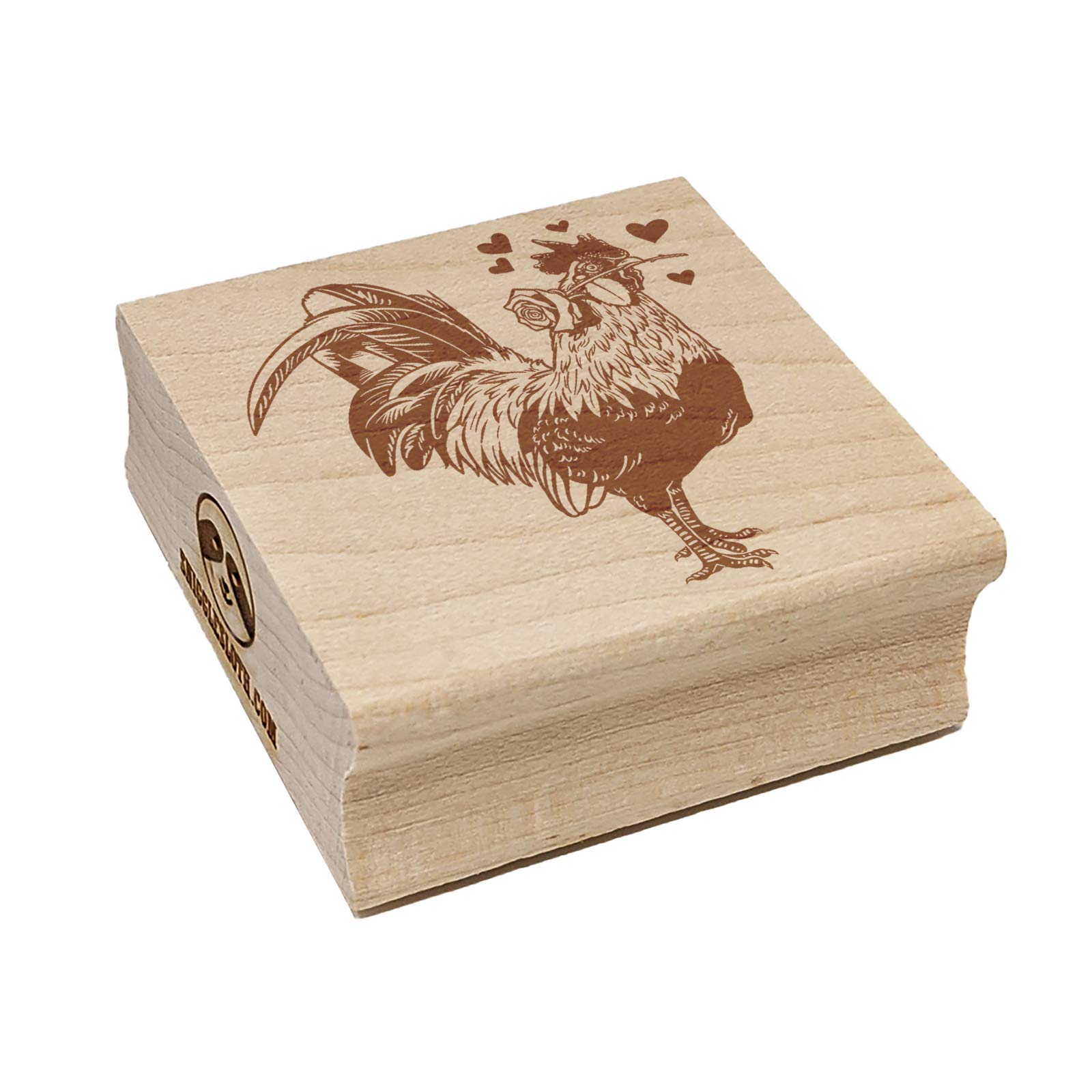 Valentine's Day Romeo Rooster Holding Rose Rubber Stamp - 1.75 Inch Medium Square Craft Stamp for DIY Cards, Scrapbooking & Gift Wrapping | Holiday Chicken Design for Valentine Crafts