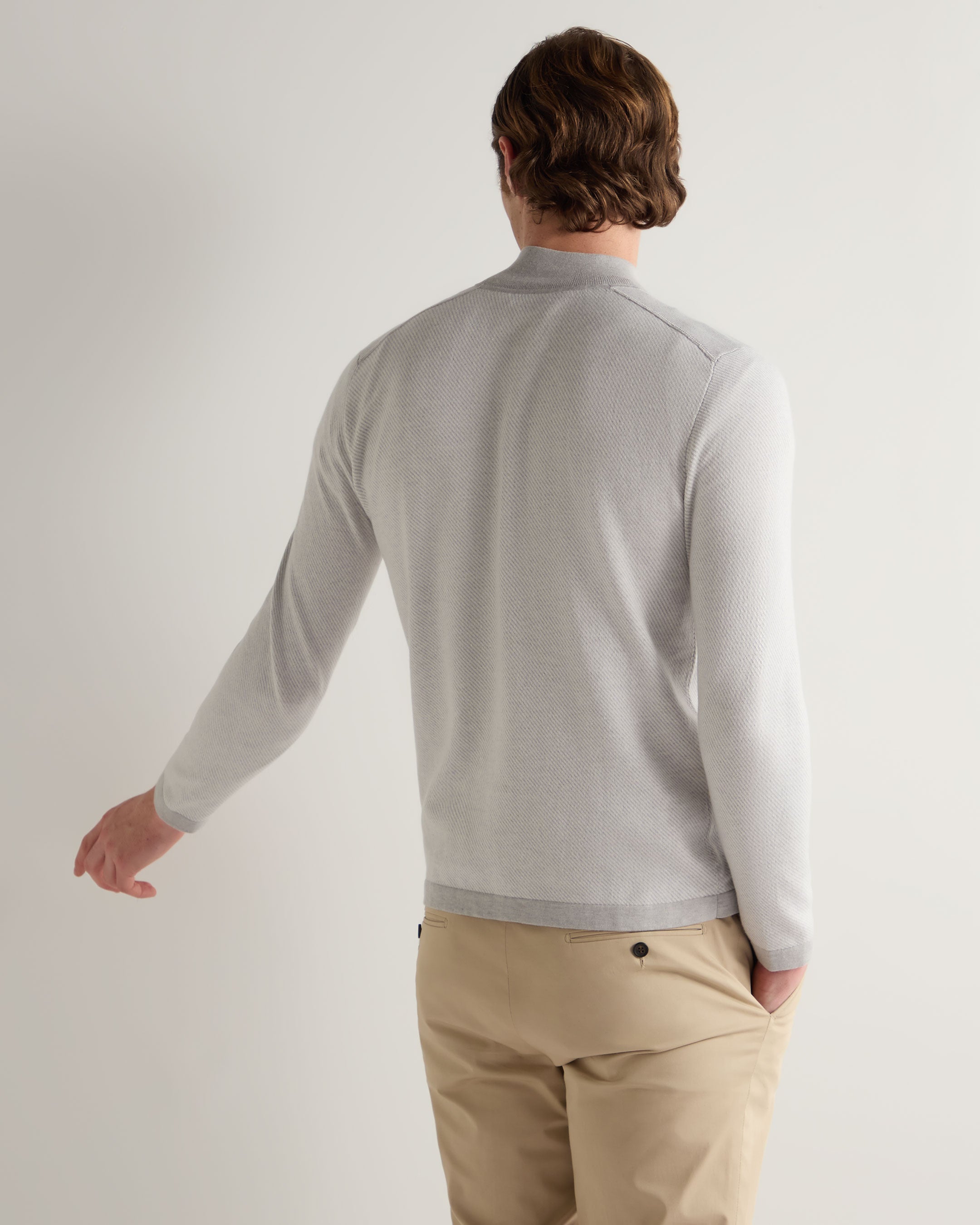 Men's Salcombe Jacquard Half Zip Cotton Cashmere Sweater in Fumo Grey - Premium Knitwear for Casual Wear & Outdoor Activities