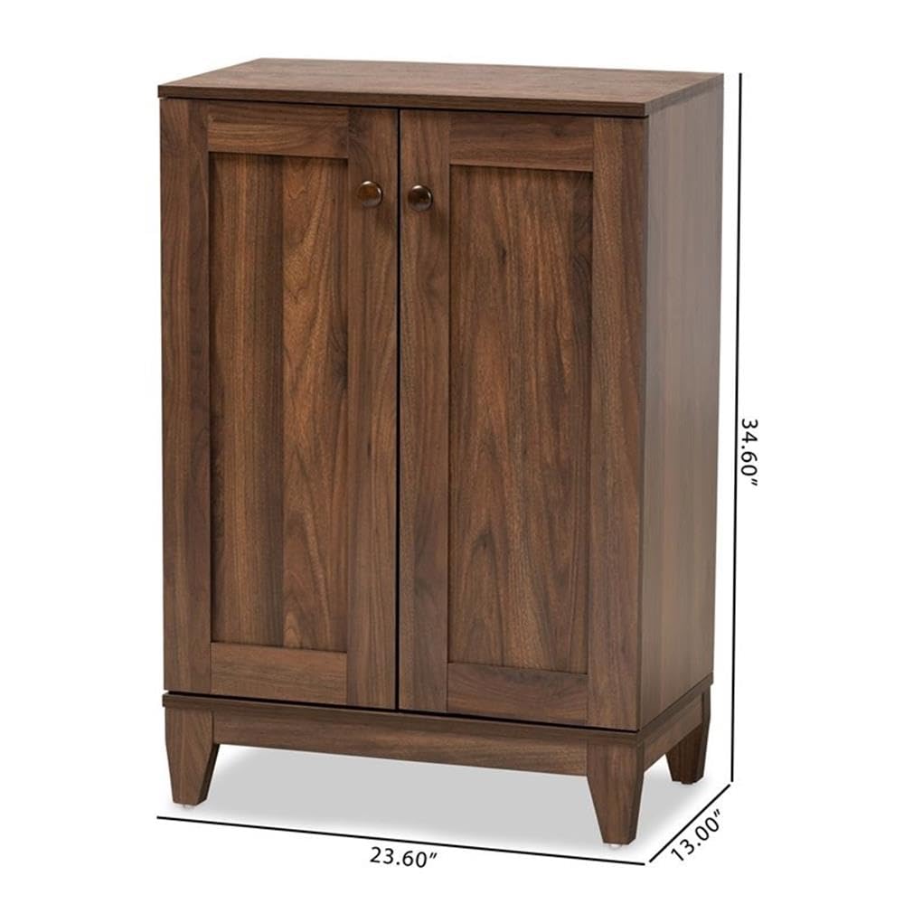 Baxton Studio Nissa Modern Walnut Brown Wood Shoe Cabinet - 2-Door Shoe Storage Organizer for Entryway, Closet & Bedroom