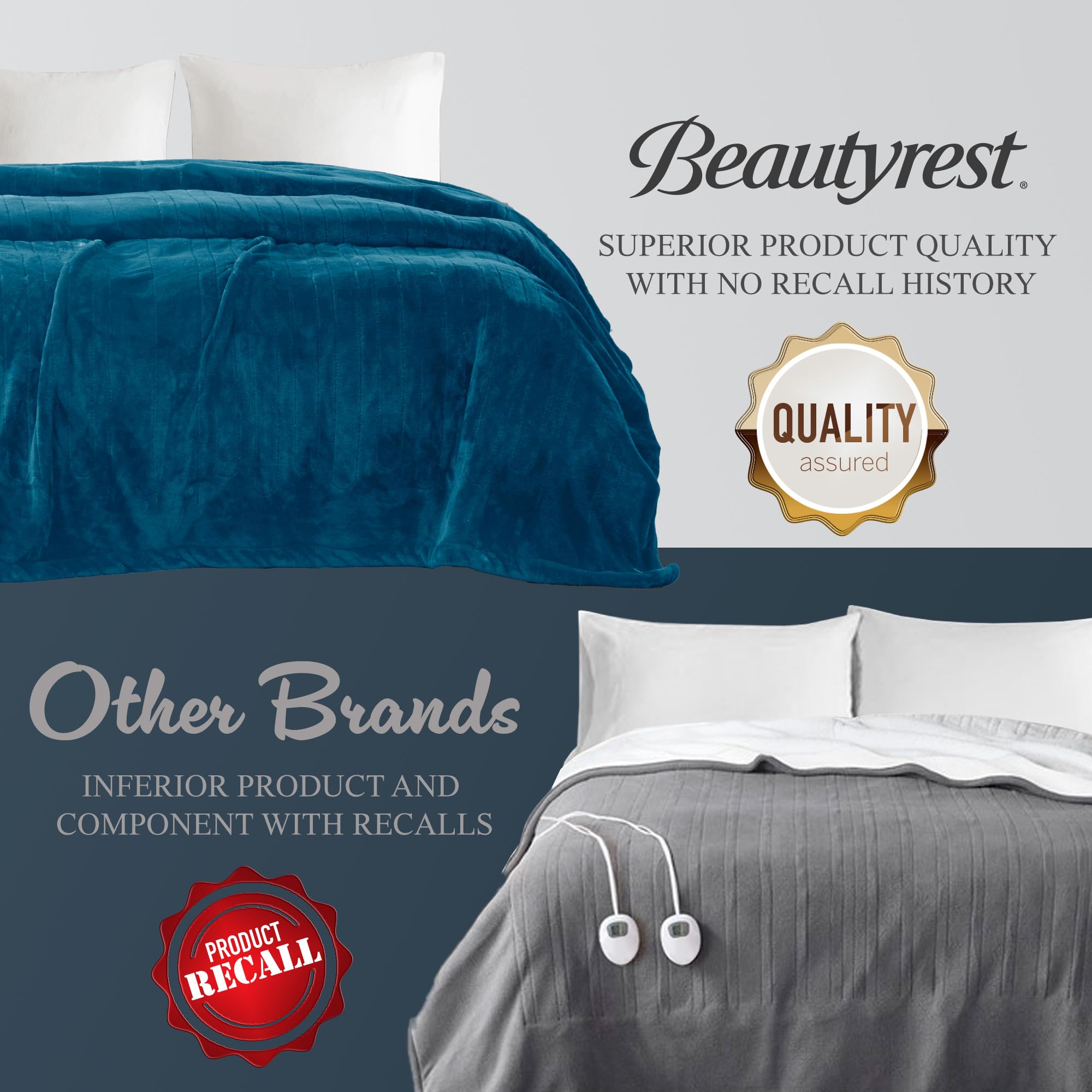 Beautyrest Electric Heated Blanket Queen Size (90x84 inches) - Fast Heating, Auto Shut Off, 10 Heat Settings, Ultra Low EMF, UL Certified - Perfect for Cold Weather, Winter Nights & Cozy Home Use - Teal Color