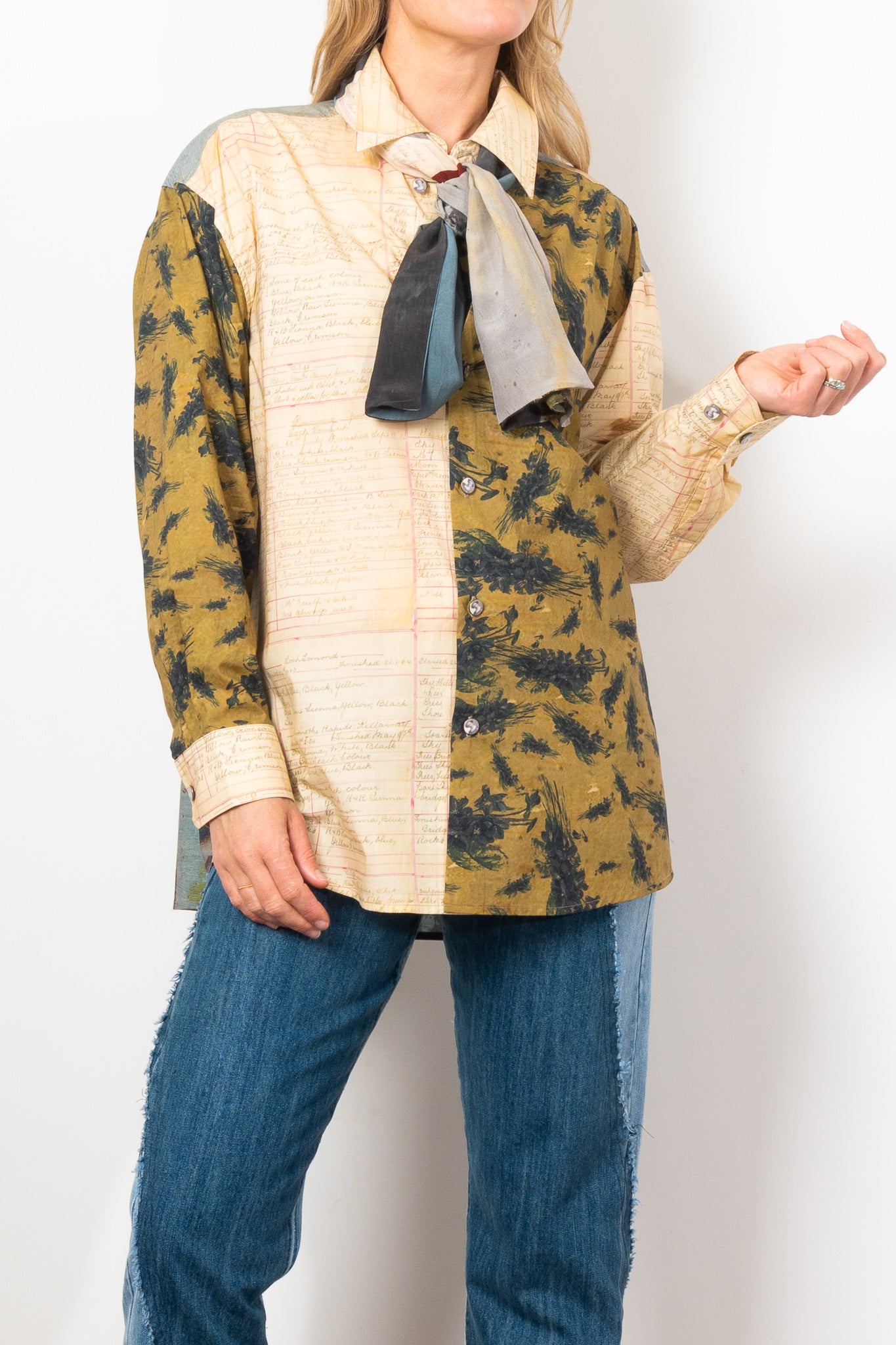 Maud Alice Dainty Artworks Cotton Poplin Shirt with Scarf - Elegant Floral Print Blouse for Women | Perfect for Office Wear, Date Nights & Spring Outfits