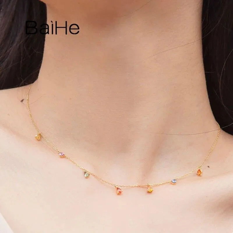 18K Yellow Gold 1.2ct Sapphire Water Droplet Necklace for Women | Elegant Clavicle Chain | Trendy Fine Jewelry | Perfect for Daily Wear, Date Nights & Special Occasions