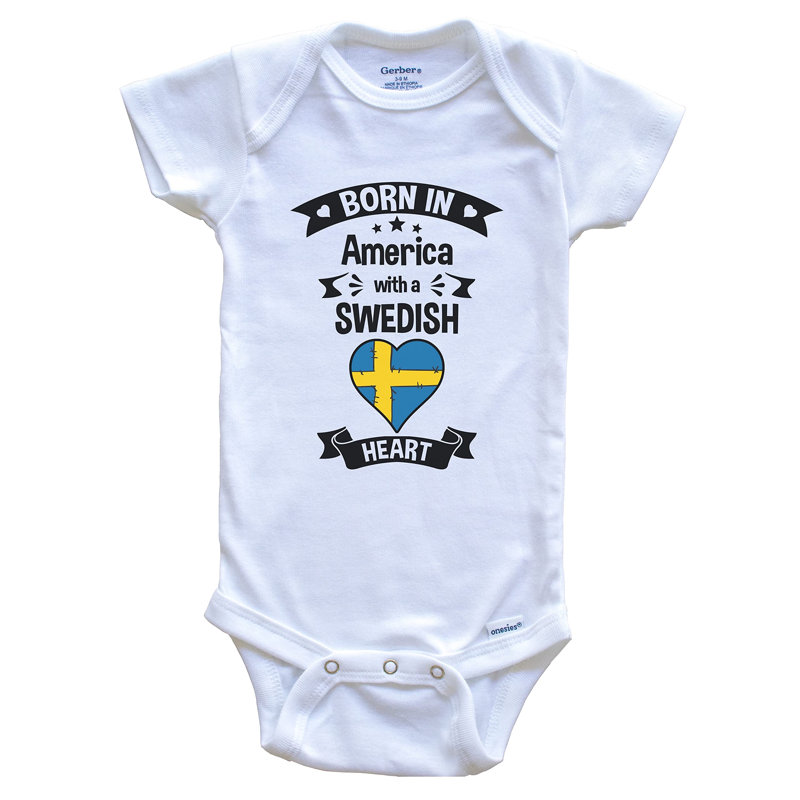 Born in America with A Swedish Heart One Piece Baby Bodysuit - Soft Cotton Infant Romper for Newborns & Toddlers - Perfect for Playtime, Family Photos & Everyday Comfort