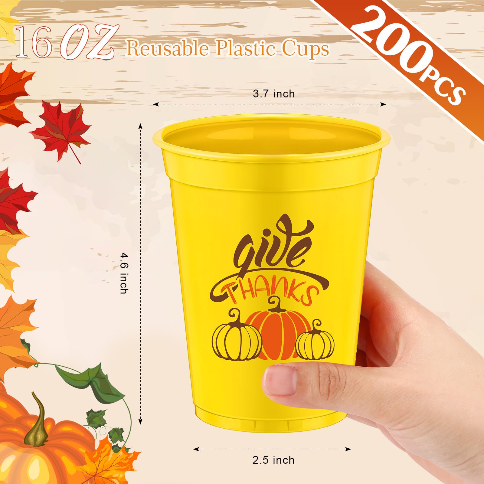 200 Pack 16 oz Disposable Thanksgiving Plastic Party Cups - Bulk Orange & Yellow Cups for Coffee, Wine, Hot & Cold Drinks - Perfect for Thanksgiving Decorations, Party Favors & Holiday Gatherings