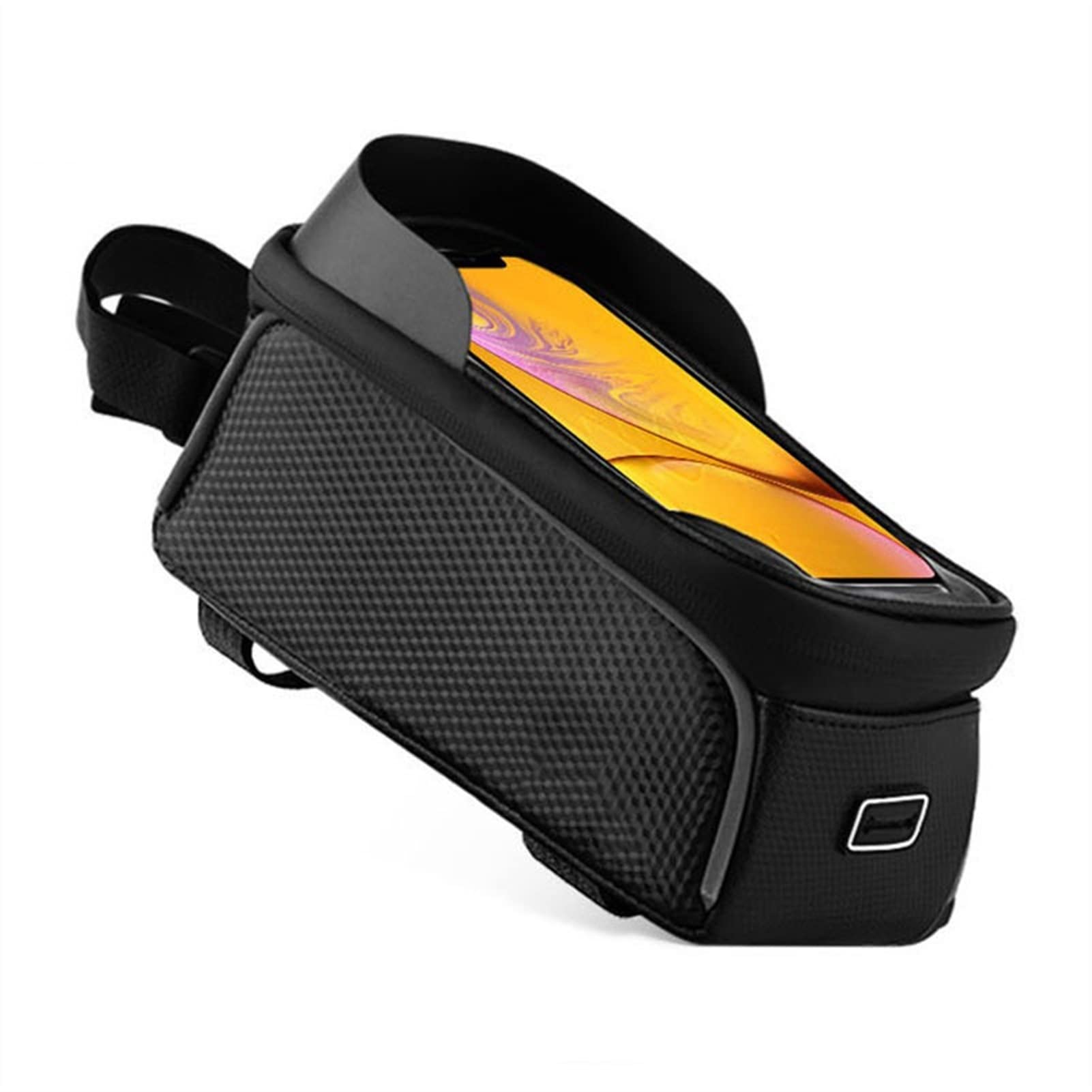 Waterproof Bicycle Front Frame Bag - Top Tube Phone Pouch with Touchscreen Access - Cycling Pannier & Bike Accessories for Commuting, Mountain Biking & Outdoor Adventures (Black)