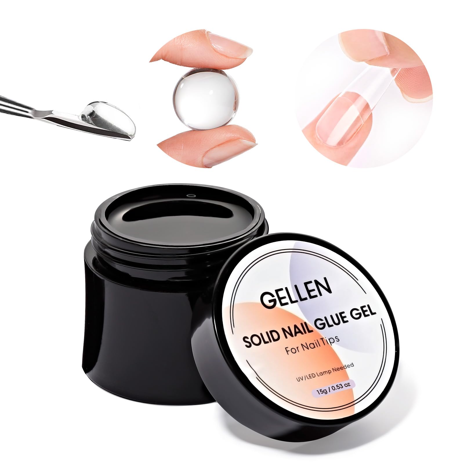 Gellen Solid Nail Glue Gel for False Nail Tips & Press On Nails - Strong Acrylic Nail Adhesive with UV/LED Light Curing - 15g Salon Professional Nail Art Glue for Home Manicures & Nail Extensions