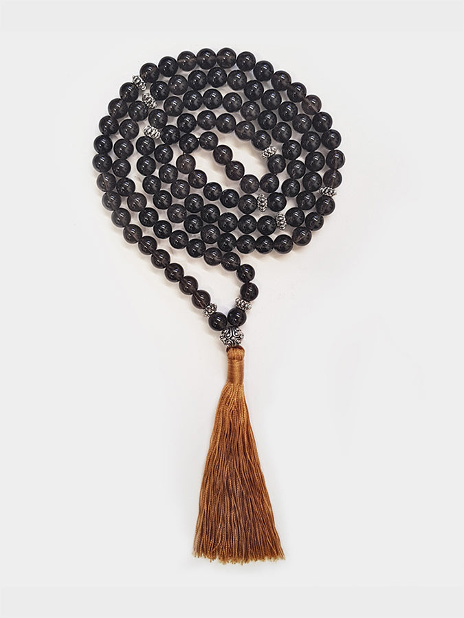 Premium Smoky Quartz Mala Beads for Yoga, Meditation & Mindfulness Practice - Handcrafted 108 Bead Meditation Necklace for Stress Relief & Spiritual Healing