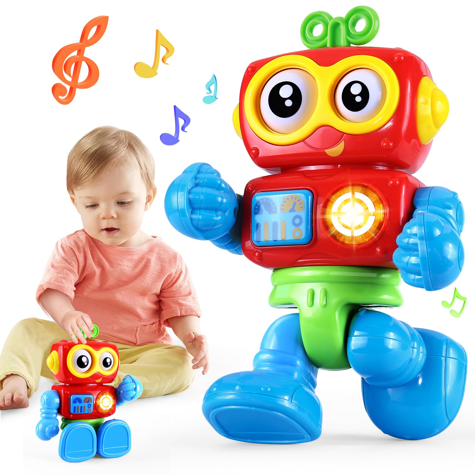 Yerloa Interactive Learning Robot Toy for Toddlers 1-2 Years Old - Light Up, Music & Travel Friendly Baby Boy Gift for Christmas Stocking Stuffers & Birthday - Perfect for 12-18 Month Olds' Early Education & Playtime