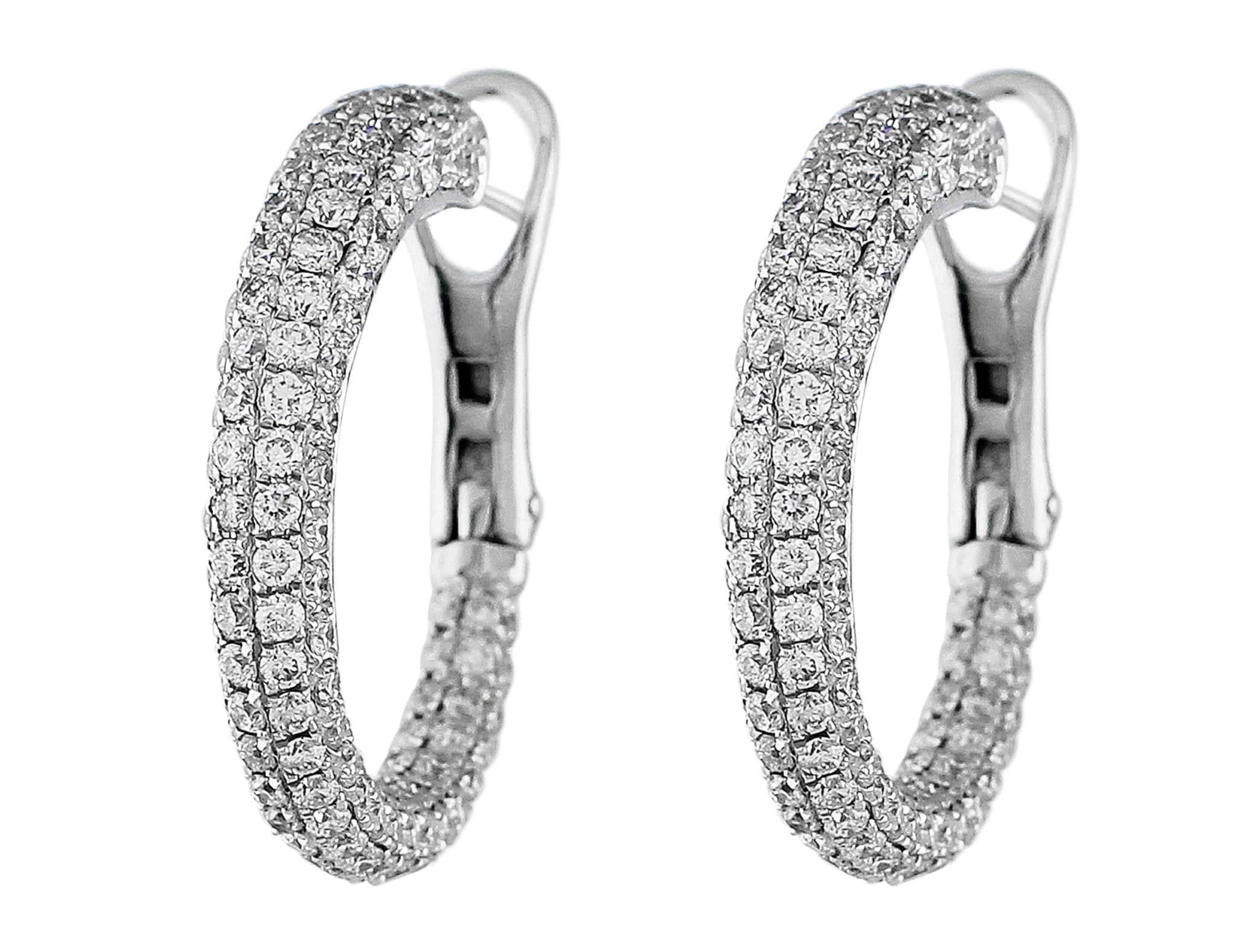 18K White Gold Pavé Diamond Omega Hoop Earrings for Women - Elegant Luxury Jewelry for Parties, Weddings & Special Occasions