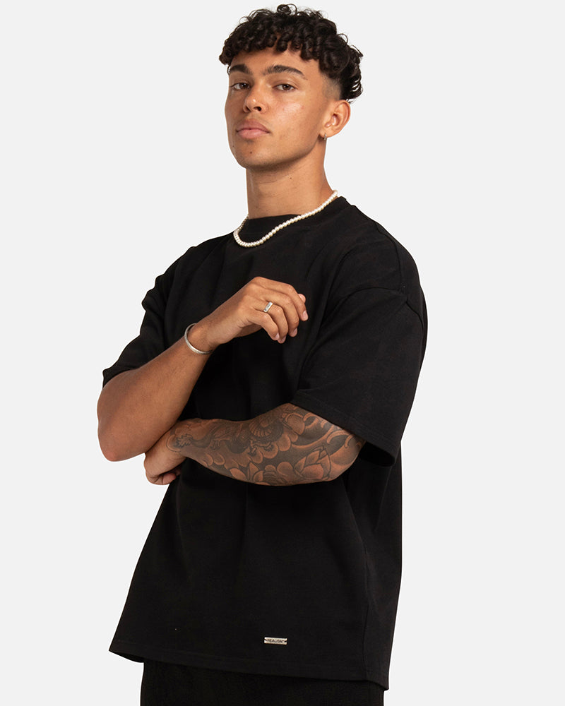 Premium Heavyweight Cotton T-Shirt for Men - SSS Realism Element Tee in Black - Perfect for Casual Wear, Gym & Street Style