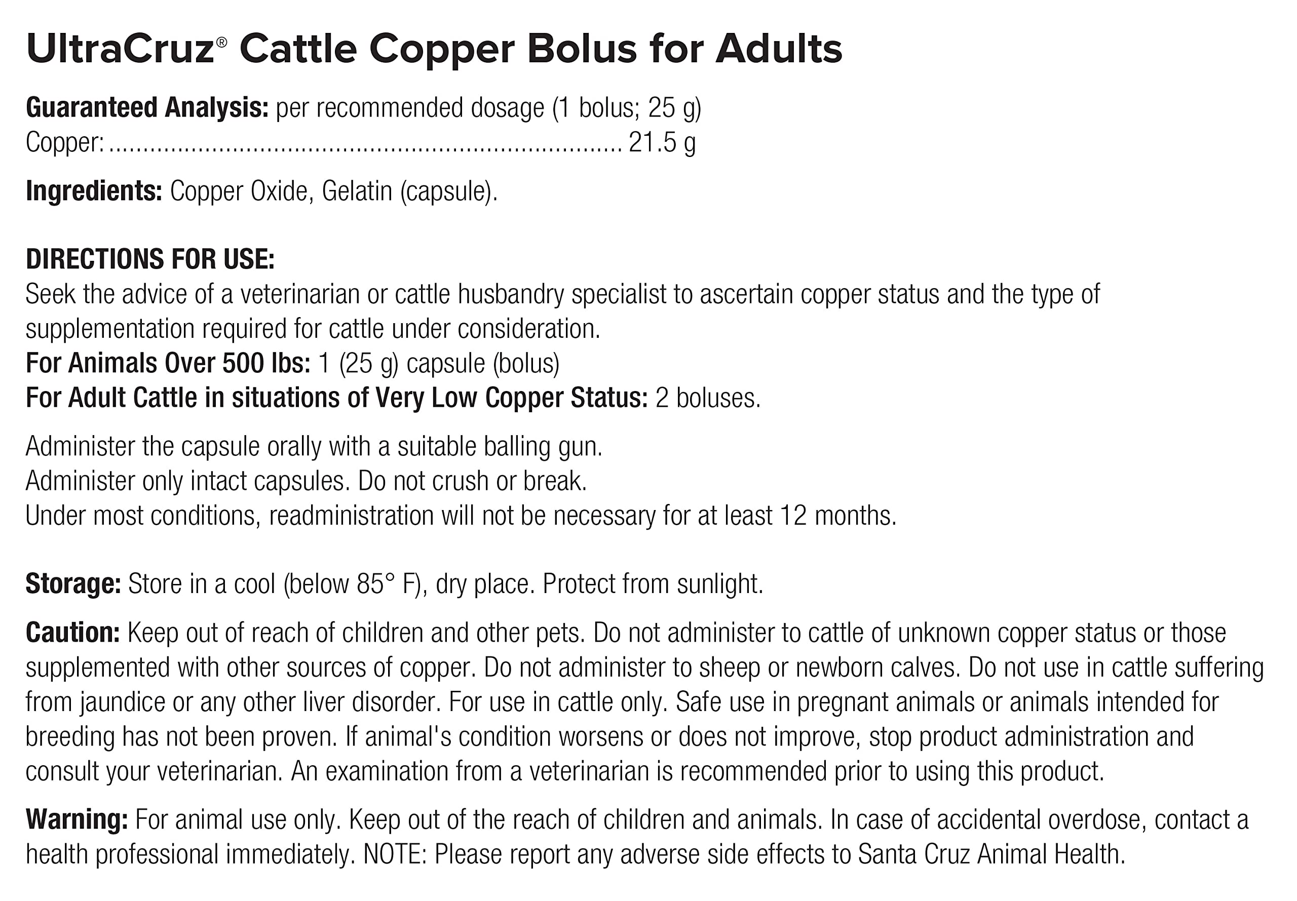 UltraCruz Cattle Copper Bolus Supplement for Adult Cows - 100 Count x 25g | Supports Immune System & Growth | Ideal for Pasture-Raised Cattle & Dairy Farms