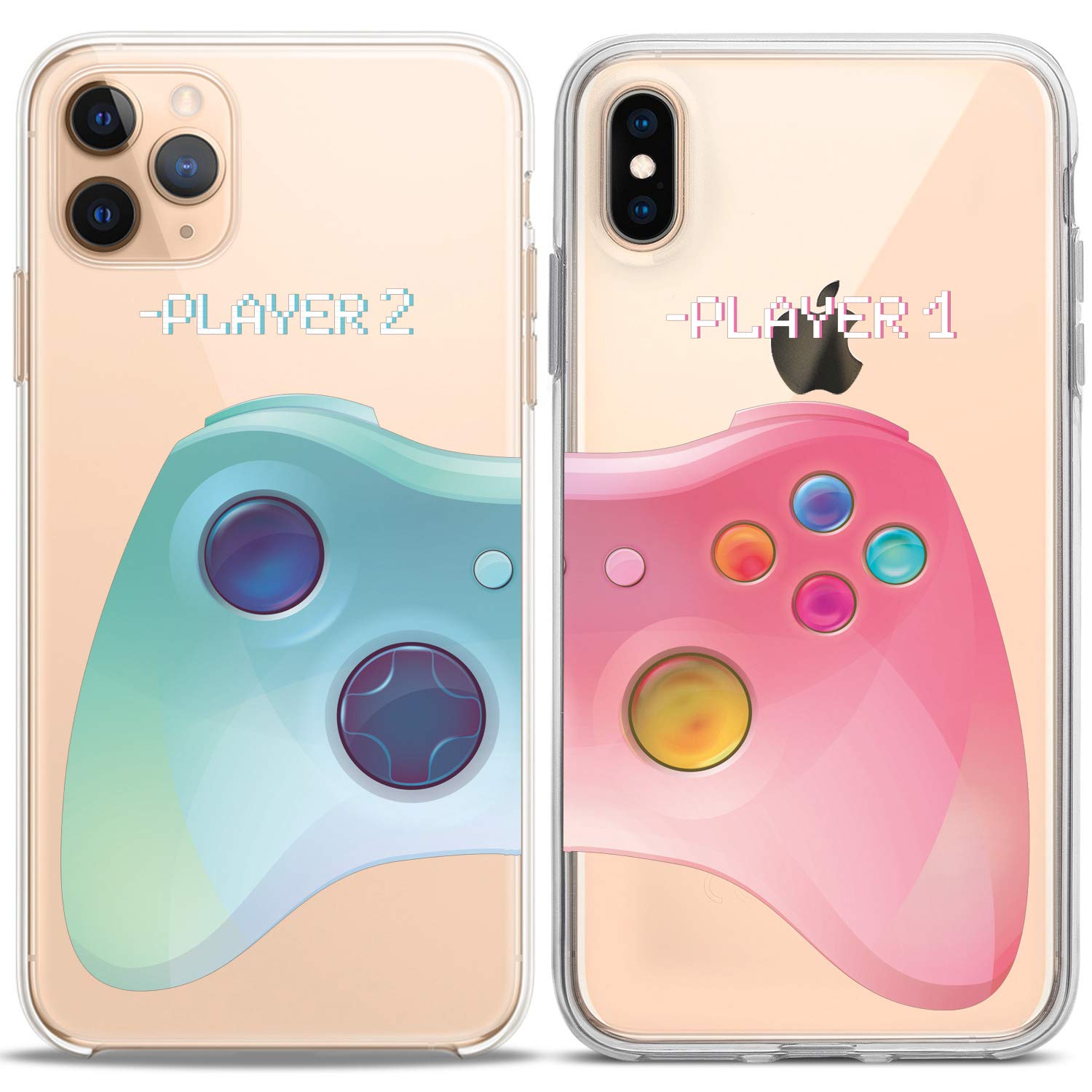 Funny Matching Couple Phone Cases for iPhone 16/15/14/13/12/11 Pro Max/Mini/Xs/X/6s/8 Plus/7+/Xr/10/SE/5 - Pink & Blue Silicone Covers for Him & Her - Perfect Anniversary Gift for Couples, Boyfriend & Girlfriend - Great for Date Nights, Travel & Relationship Goals