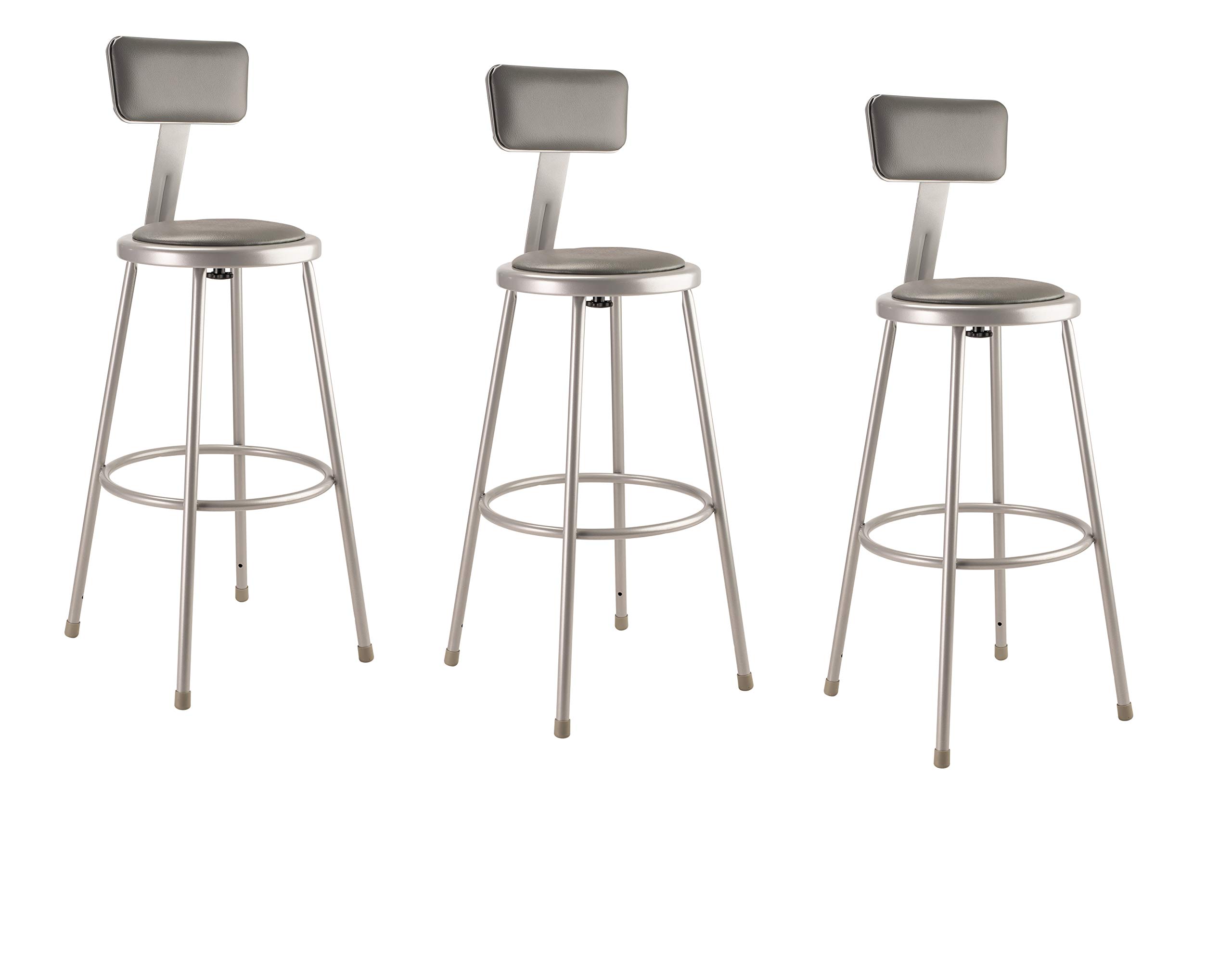 (3 Pack) Heavy Duty Vinyl Padded Steel Bar Stool with Backrest - 30 Inch Counter Height Stools for Kitchen, Bar, Restaurant & Commercial Use - Grey