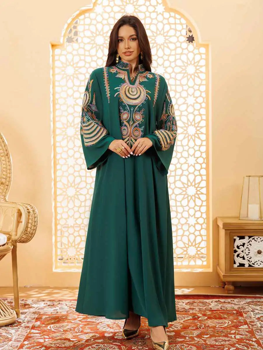 Elegant Rope Embroidery Eid Jalabiya Kaftan Dress for Women - Perfect for Eid Celebrations, Weddings & Special Occasions