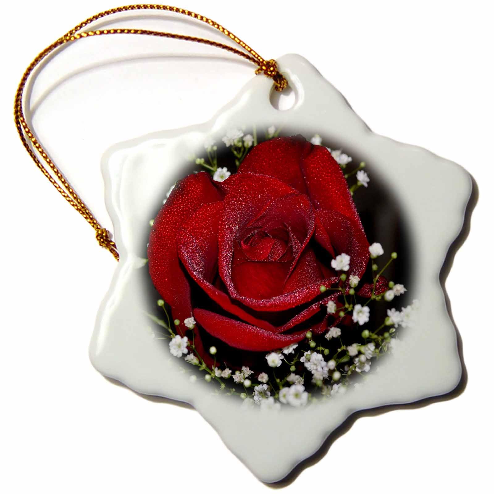 3-Inch Red Rose Porcelain Snowflake Ornament - Elegant Holiday Decor for Christmas Tree, Gift, and Home Decoration | 3dRose orn_24968_1 Rose 009