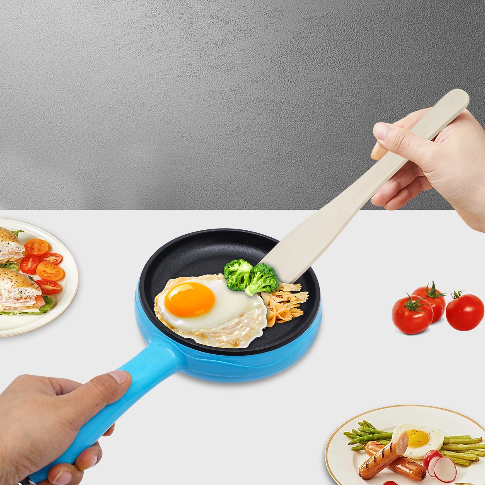 6-Inch Non-Stick Electric Skillet - 110V Mini Frying Pan for Cooking, Small Egg Skillet & Breakfast Sandwich Maker (Blue) | Perfect for Dorm Rooms, Small Kitchens & Quick Meals