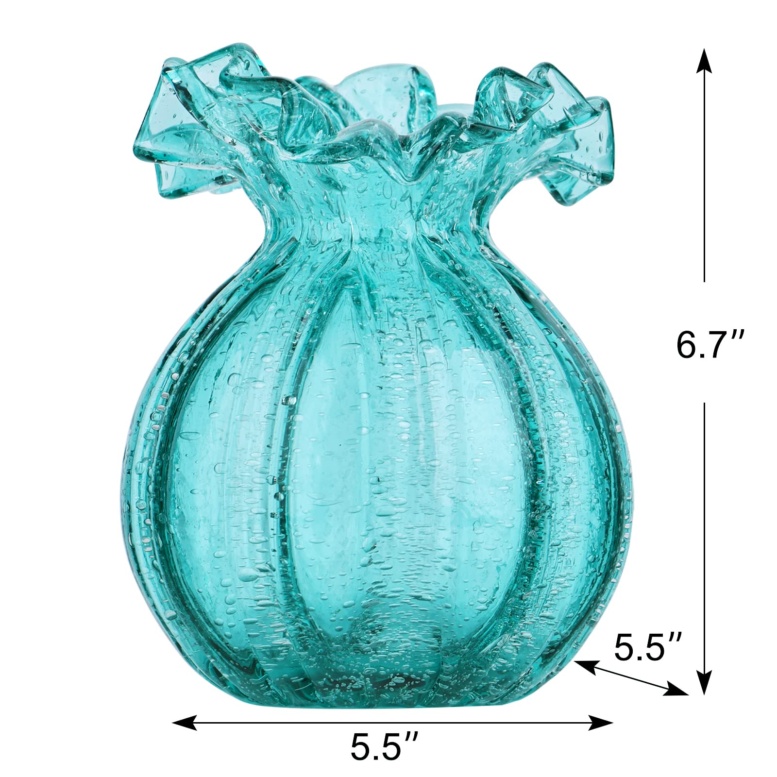 Modern Green Blown Glass Art Vase - Handcrafted Centerpiece for Living Room, Kitchen, Wedding, Dining Table, and Home Decor with Flowers