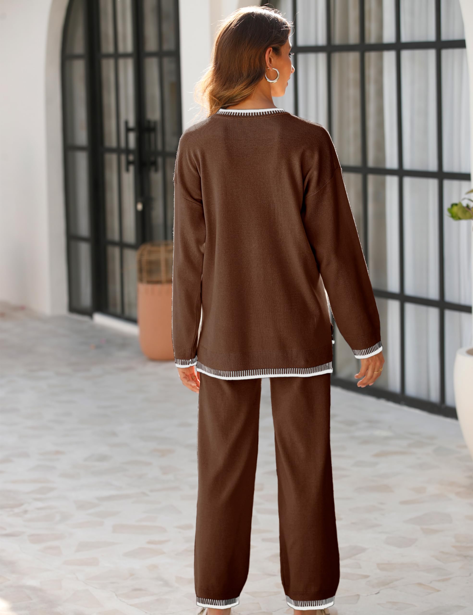 Lentta Women's 2 Piece Sweater Set - Long Sleeve Knit Pullover Top & Wide Leg Pants Lounge Outfit - Cozy Winter Tracksuit for Home, Office & Casual Wear