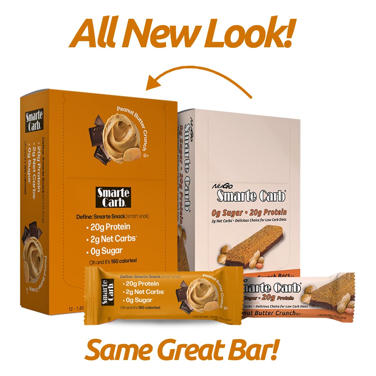 NuGo Smarte Carb Protein Bar - 20g Protein, 0g Sugar, 2g Net Carbs, 160 Calories, Peanut Butter Crunch Flavor (Pack of 12) | Keto-Friendly Snack for Weight Loss, Gym Recovery & On-the-Go Energy