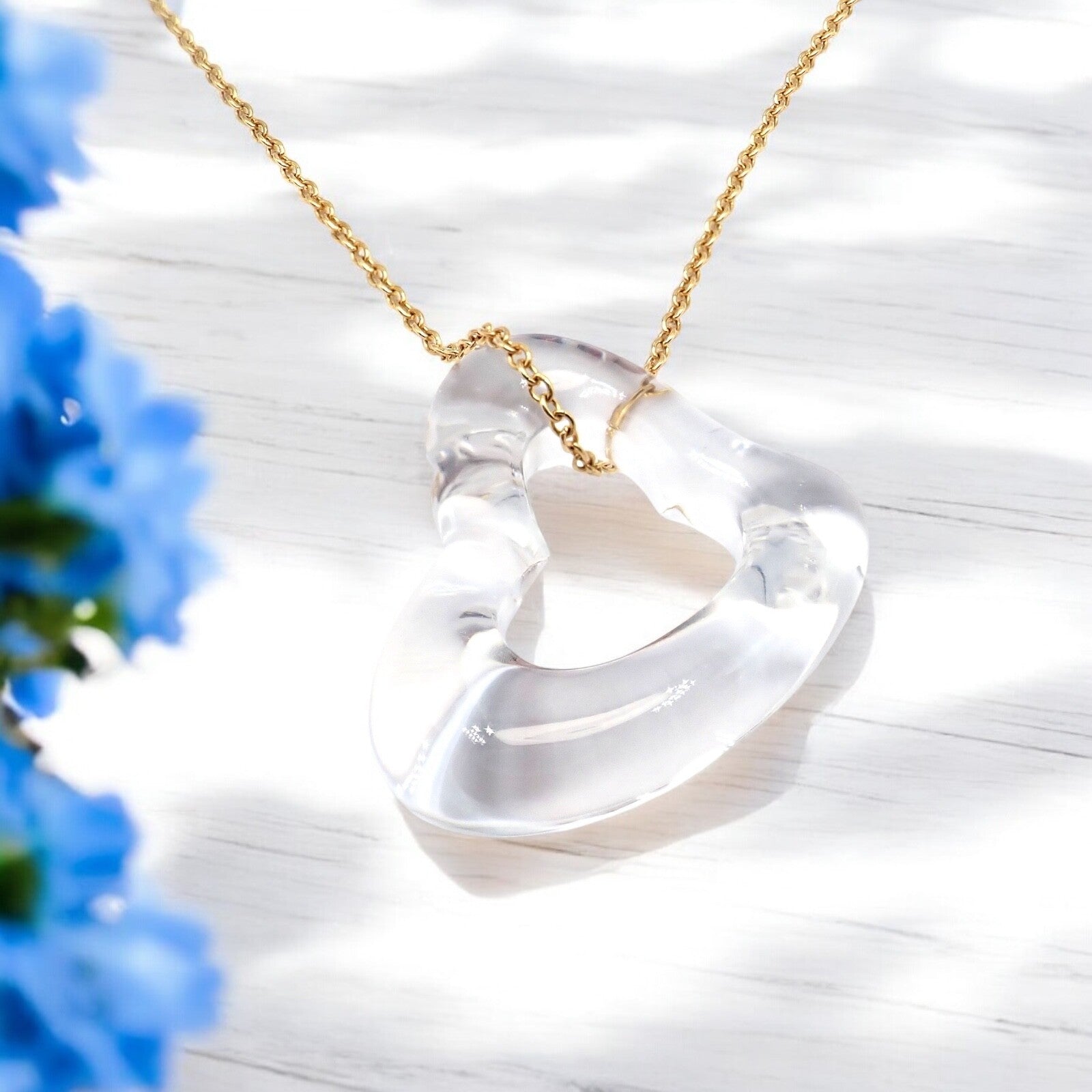 Tiffany & Co Peretti 18k Yellow Gold Large Open Heart Rock Crystal Pendant Necklace for Women - Elegant Jewelry Gift for Anniversary, Valentine's Day & Special Occasions