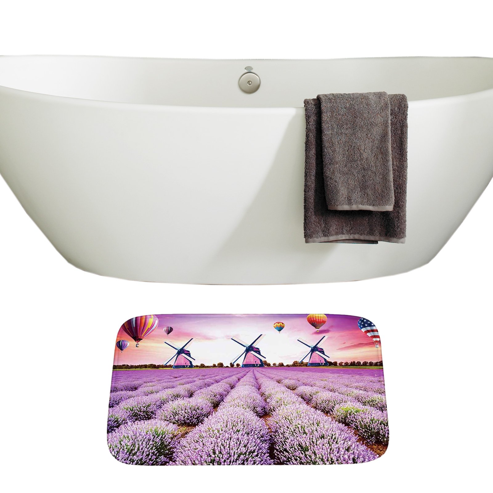 Lavender Flowers Bathroom Rug Set - 2 Piece Memory Foam Shower Mats, Ultra Soft Non-Slip Bath Rugs with Contour Design in Purple - Perfect for Bathroom, Shower, and Vanity Areas