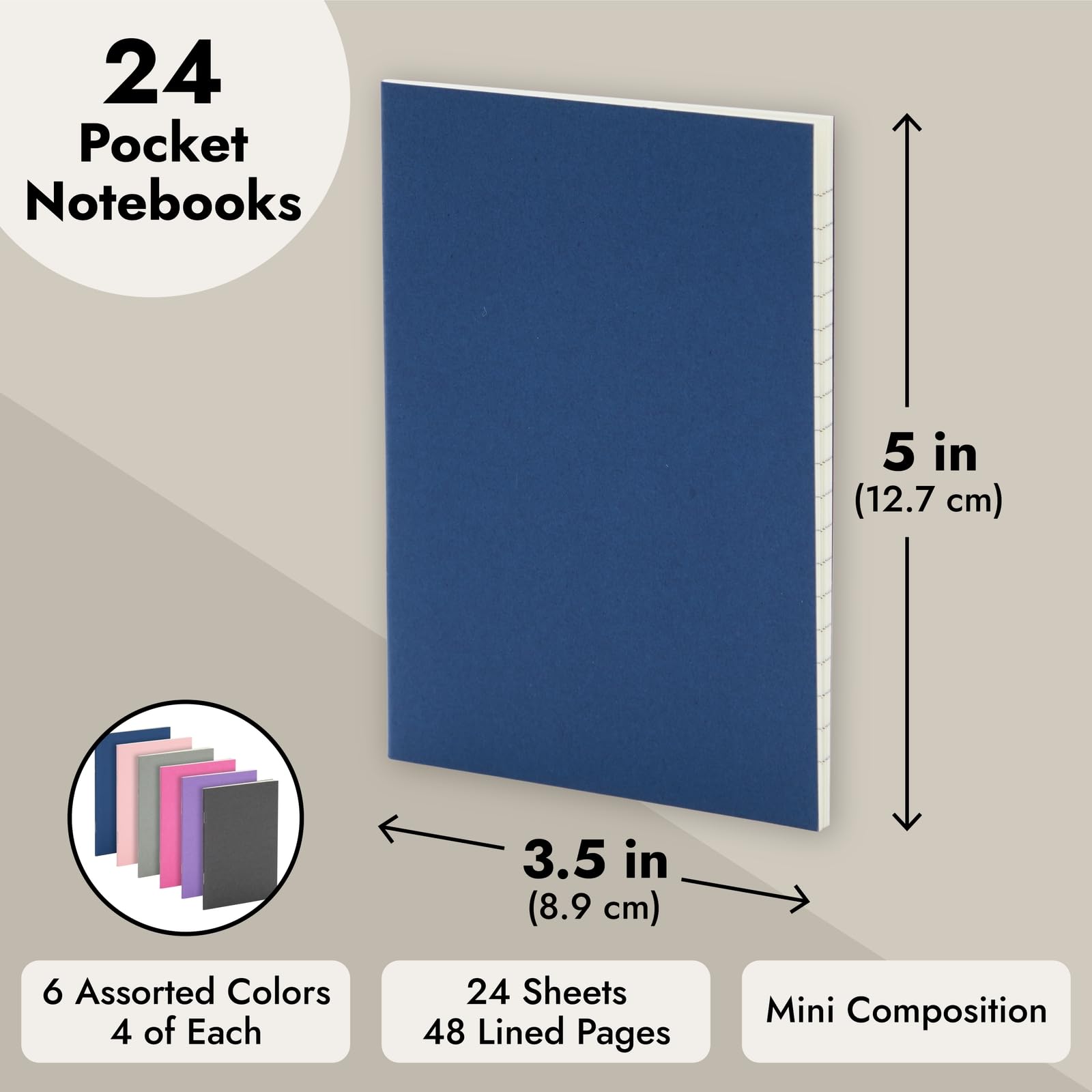 24-Pack Mini Notebooks for Kids - 6 Colors, 3.5x5 in - School & Travel Use