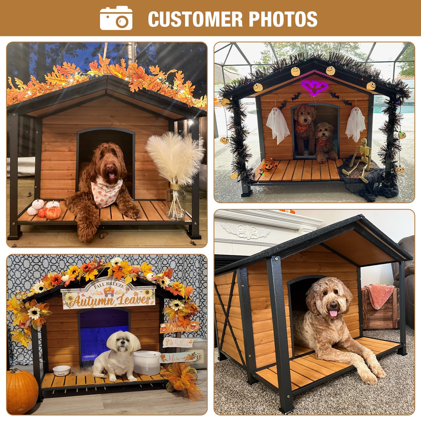 Heated Insulated Extra Large Outdoor Dog House with Liner & All-Around Iron Frame - Winter-Proof Warm Kennel for Large Dogs - Perfect for Backyard, Patio & Cold Weather Protection