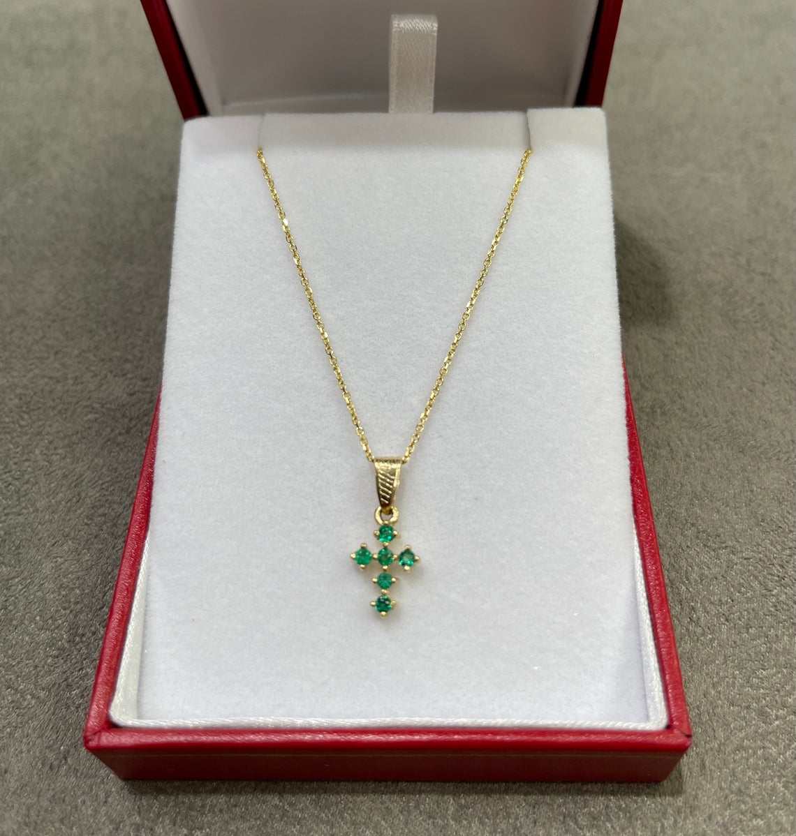 0.24tcw Mini Round Natural Earth Mined Emerald Petite Prong Cross Pendant in 18K Gold - Elegant Necklace for Women, Perfect for Everyday Wear, Gift Giving & Special Occasions