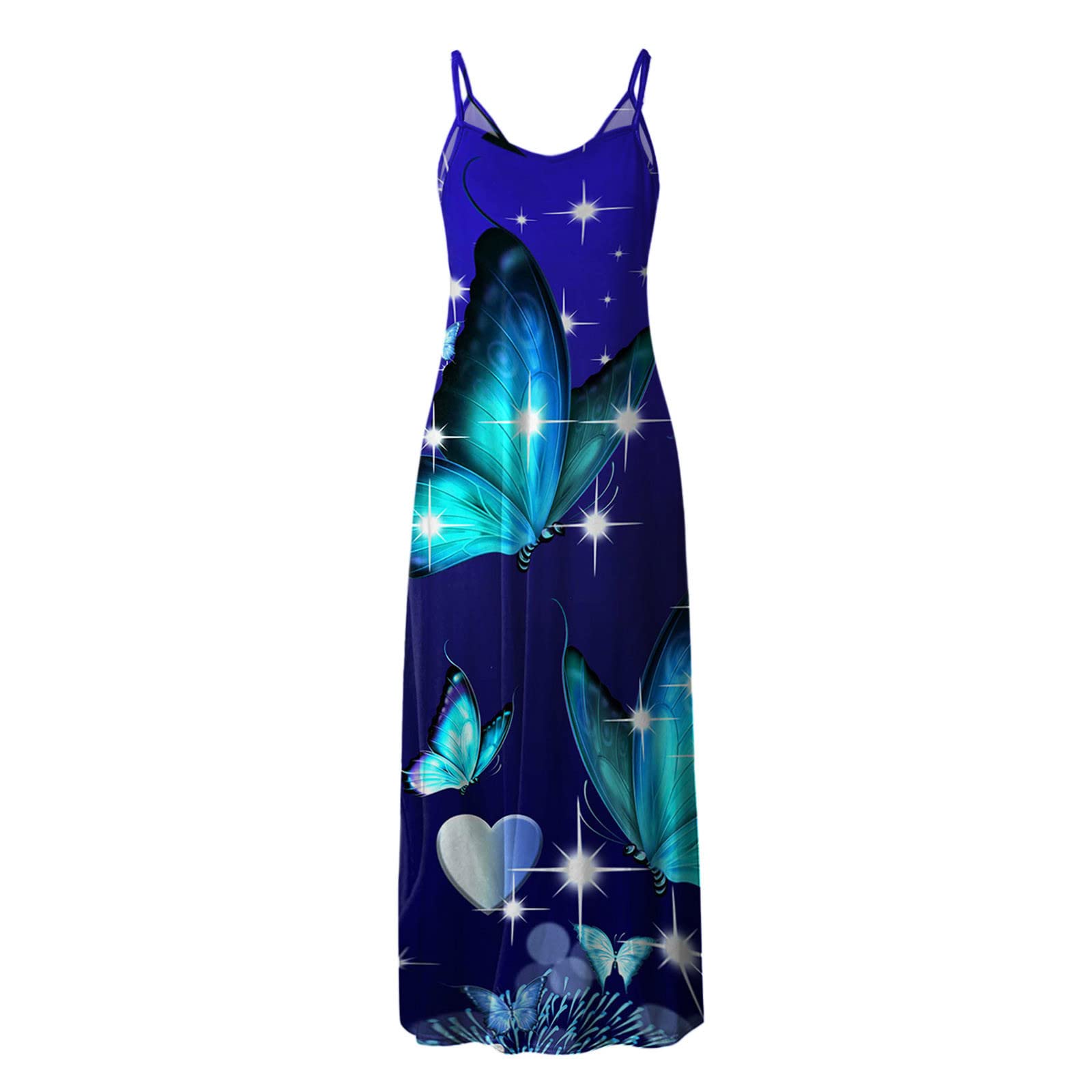 Women's Sleeveless Long Maxi Dress - V Neck Boho Print Summer Dress for Beach, Vacation & Casual Wear | Flowy Loose Fit Korean Style Fashion