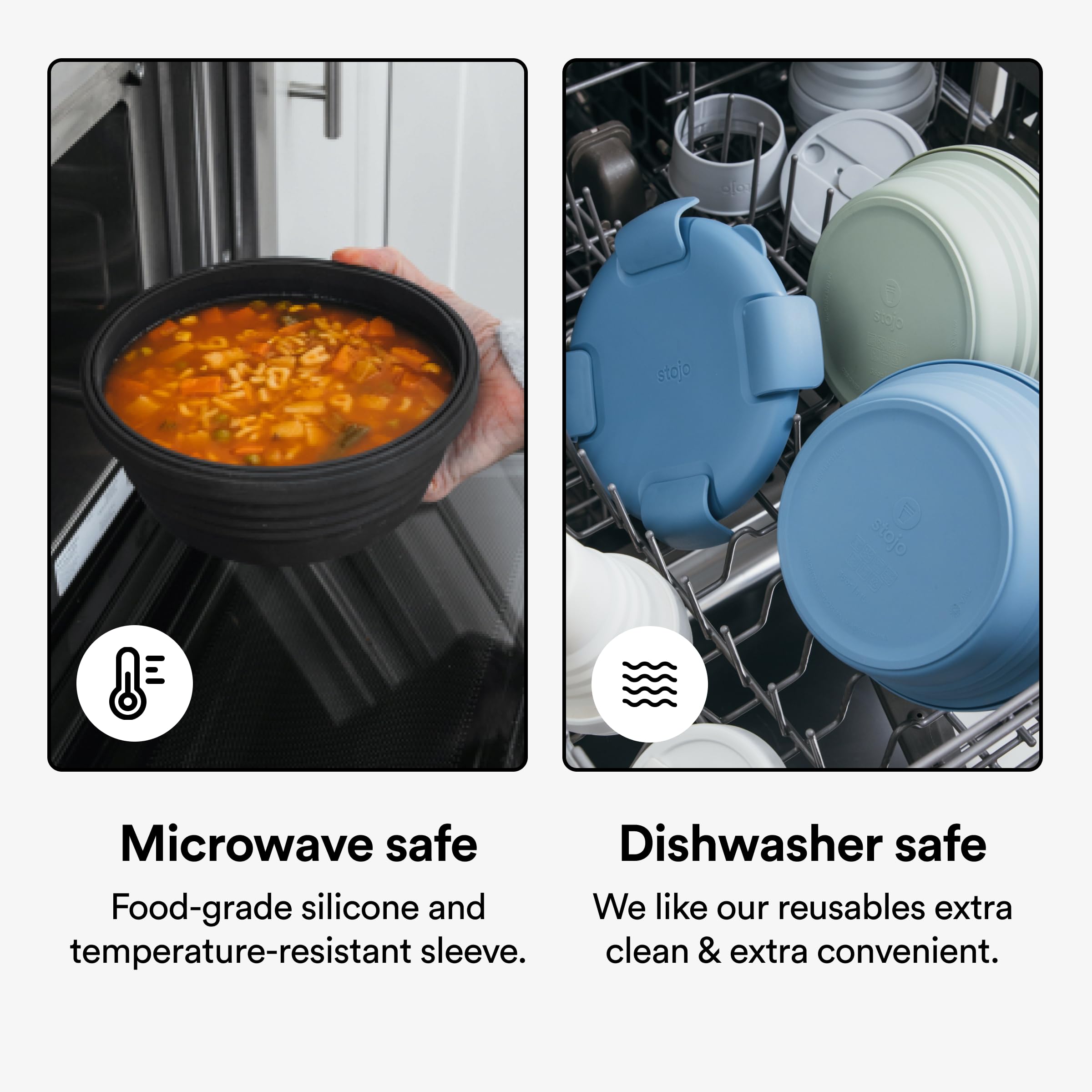 STOJO Collapsible Bowl 5-Piece Set - 36oz Reusable Silicone Food Container for Hot & Cold Meals - Microwave & Dishwasher Safe - Translucent Lilac - Ideal for Travel, Camping, Hiking, Office Lunch & Meal Prep - Compact Storage Solution for On-the-Go Lifestyles