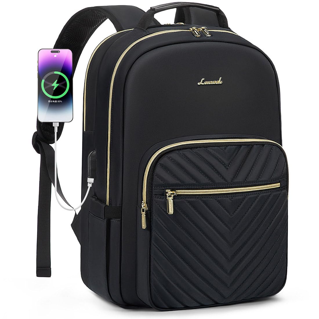 LOVEVOOK Women's 18.4 Inch Laptop Backpack - Stylish Waterproof Travel Purse & Professional Business Bag with USB Port, Perfect for College, Work, and Teacher Commutes | Black