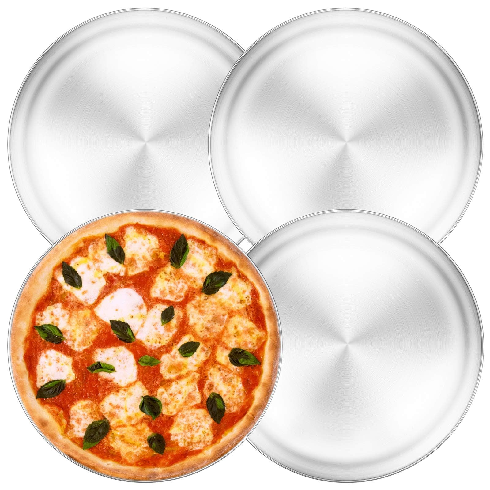 **13½ Inch Stainless Steel Pizza Pan Set – Heavy Duty, Dishwasher Safe & Easy Clean – 4-Piece Non-Stick Baking Tray for Oven, Serving & Healthy Cooking – Perfect for Home, Restaurant & Outdoor BBQ**
