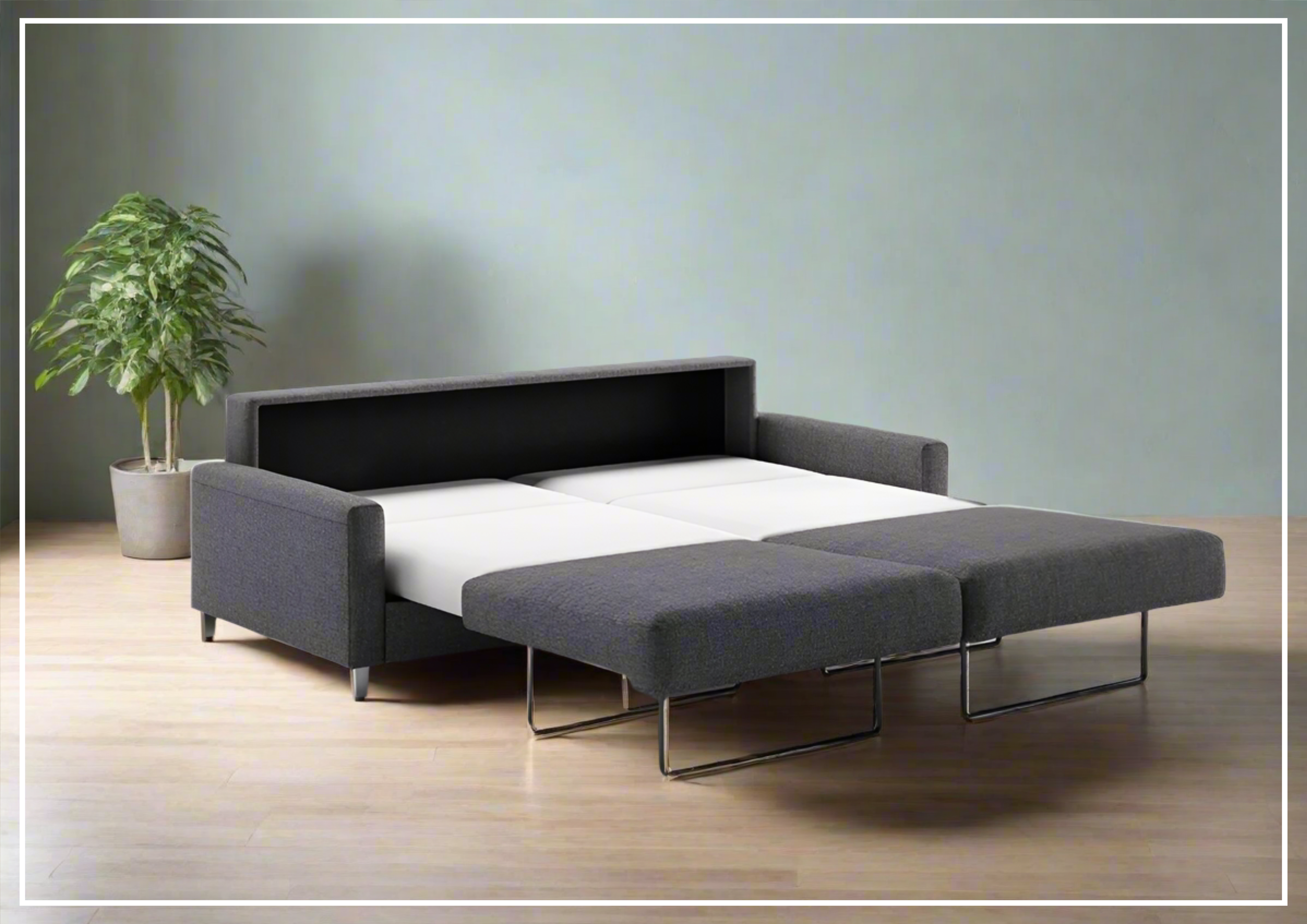 Luonto Nico Fabric Sleeper Sofa - Convertible Bed with Walnut or Chrome Legs - Full, Queen & King Size Options - Perfect for Small Spaces, Guest Rooms & Apartments