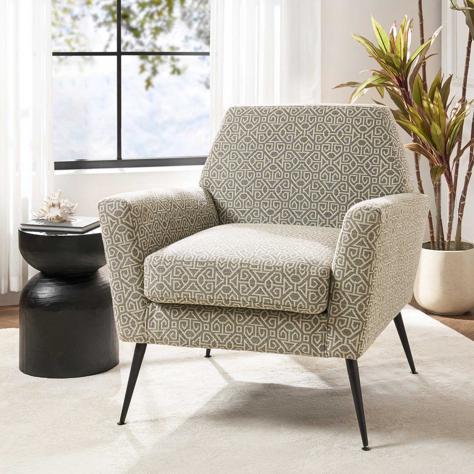 Modern Tony Geometric Pattern Armchair with Square Arms - Stylish Accent Chair for Living Room, Bedroom, or Office - Perfect for Small Spaces and Contemporary Decor