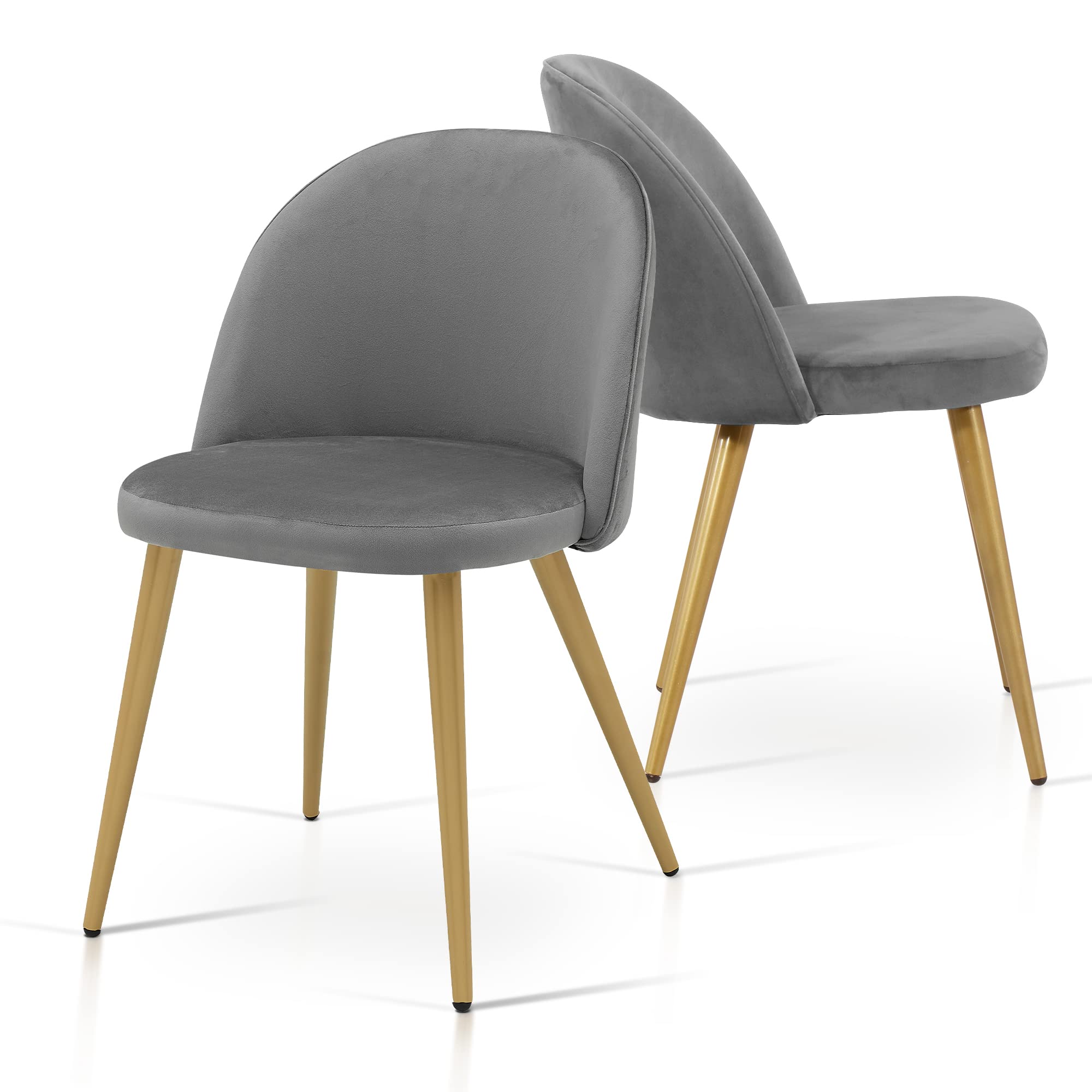 ivinta Grey Dining Chairs Set of 2 - Velvet Upholstered Modern Accent Chairs with Gold Legs for Living Room, Dining Room & Breakfast Nook | Perfect for Home Decor, Small Spaces and Cozy Gatherings
