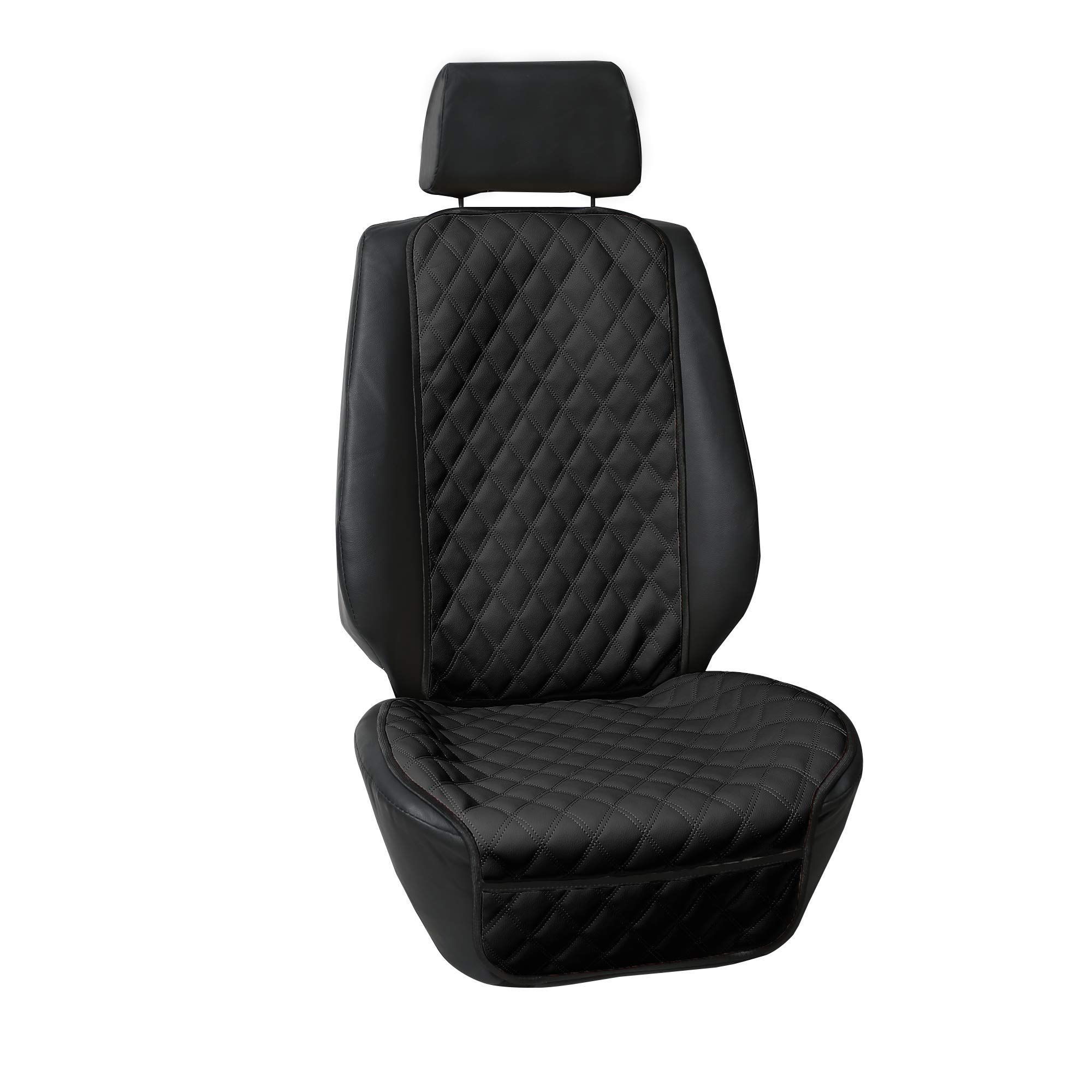Premium FH Group Car Seat Cushion - Faux Leather Automotive Seat Cover with Front Pockets | Universal Fit for SUV, Sedan, Van | Airbag Compatible & Comfort Support | Perfect for Long Drives, Commuting & Road Trips (Black)