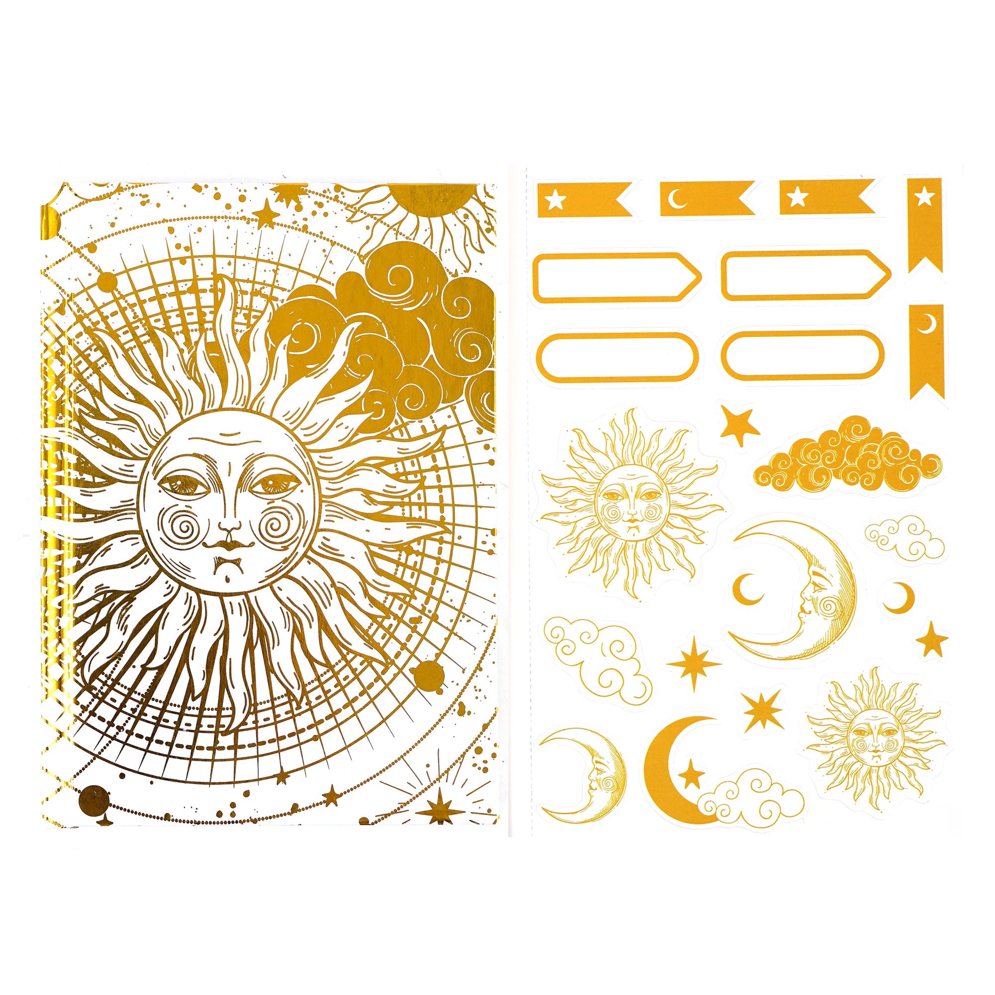 Celestial Gold Hardcover Journal - 160 Sheets/320 Pages with Gilded Edges & 2 Sticker Sheets, 8.5