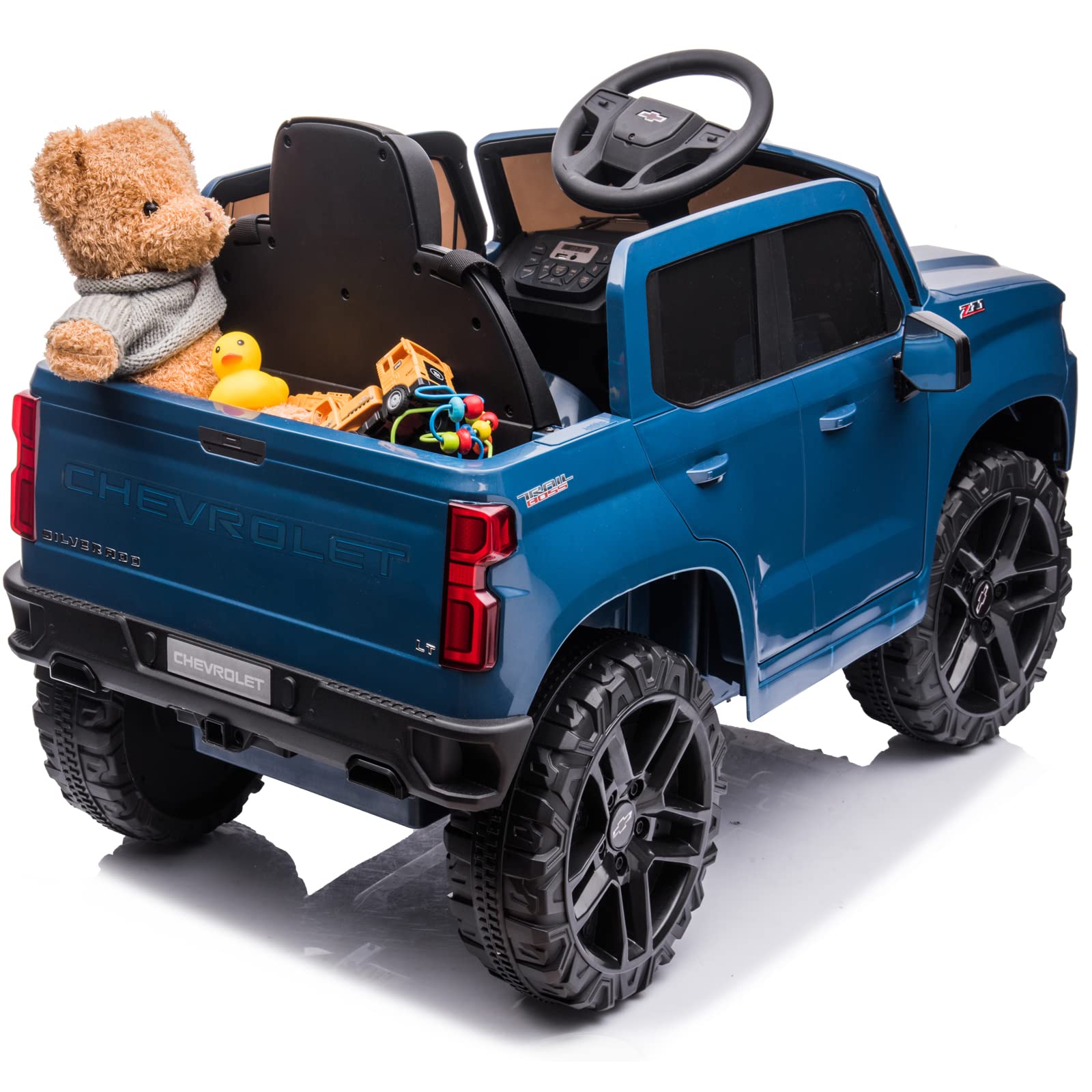 12V Licensed Chevy Silverado Kids Ride On Car - Remote Control Electric Vehicle Toy with 4-Wheeler Suspension, Music & LED Lights, 3 Speed Settings (Blue) | Perfect for Outdoor Play, Birthday Gifts & Family Fun Activities