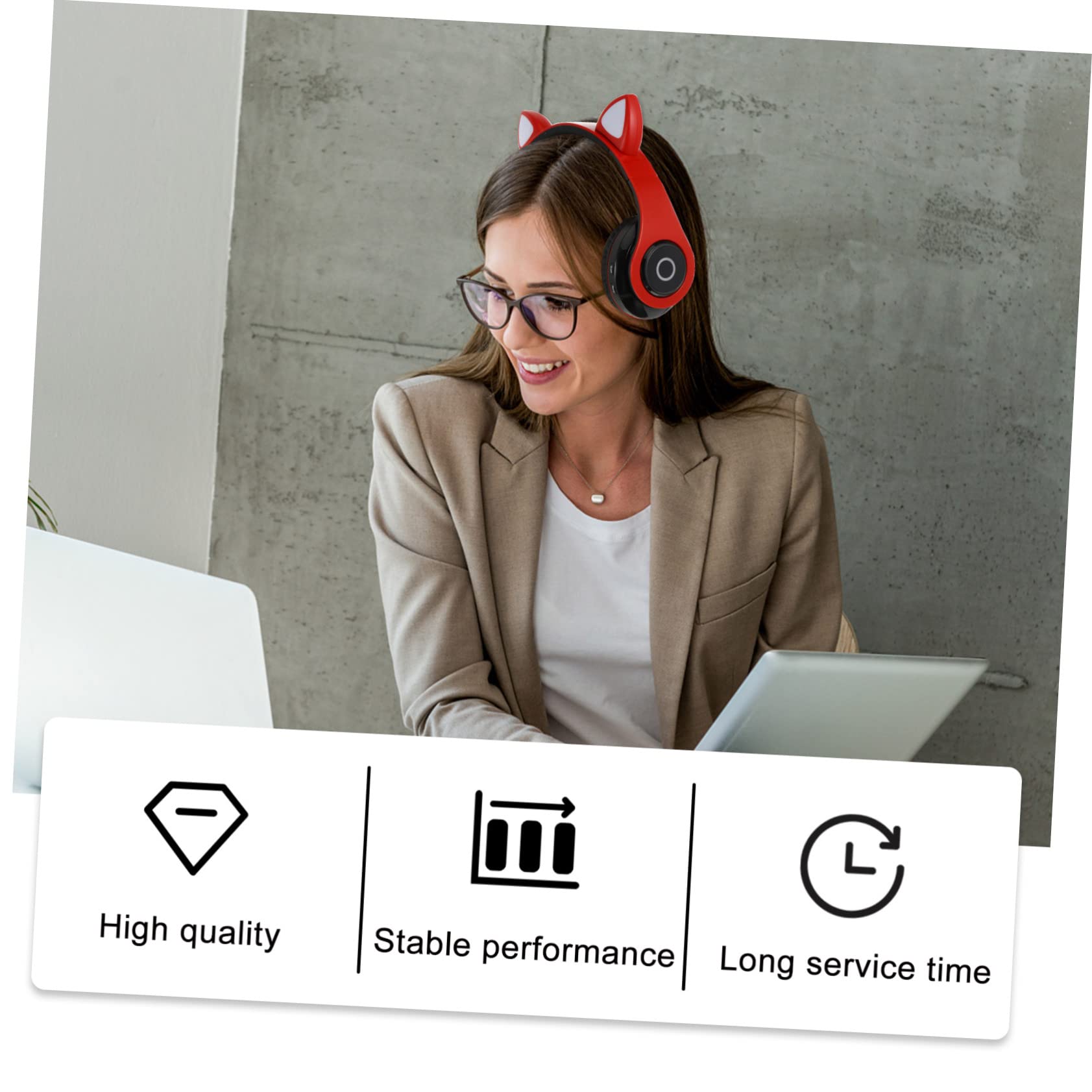 Lurrose Wireless Cat Ear Headphones with LED Lights - Foldable Over-Ear Bluetooth Headset for Laptop, PC, Gaming & Music (Red) | Perfect for Streaming, Cosplay & Gift Giving