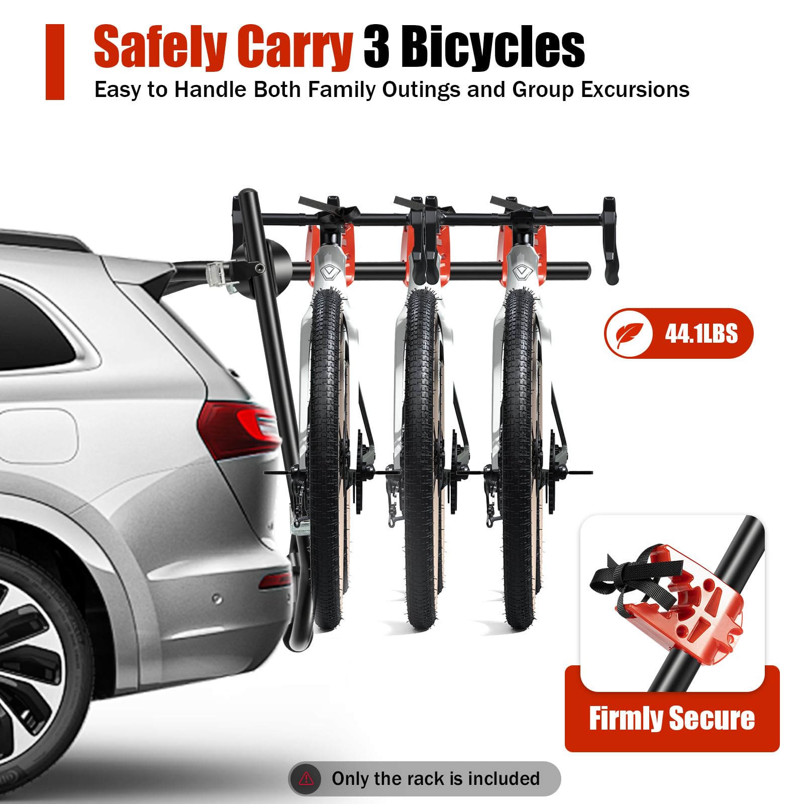 Foldable 3-Bike Trunk Mount Rack for Cars - Heavy Duty 44.09lbs Capacity Bicycle Carrier for Sedans & SUVs - Perfect for Road Trips, Camping & Family Outings